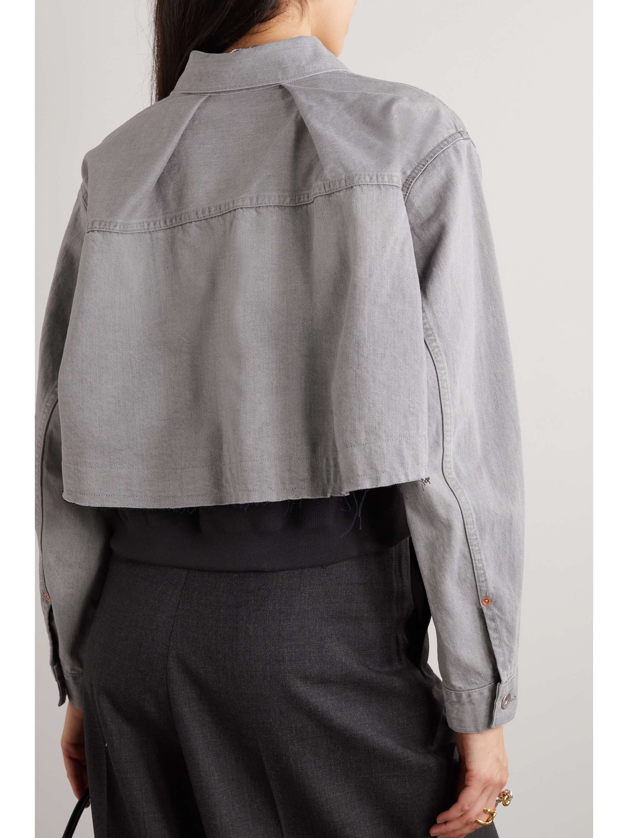 SACAI Cropped shell-trimmed denim bomber jacket