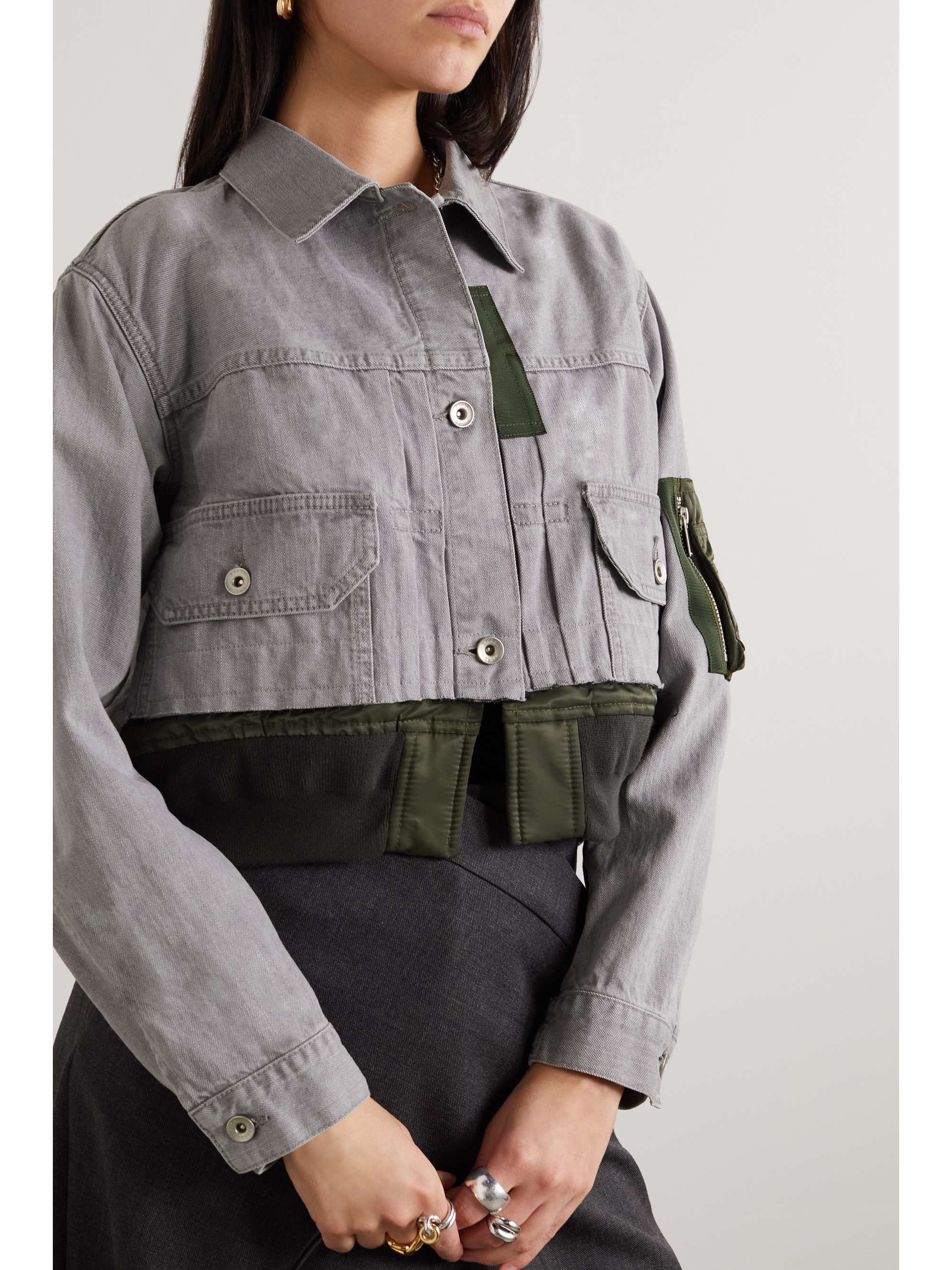 Cropped Bomber Jacket in Green - Sacai