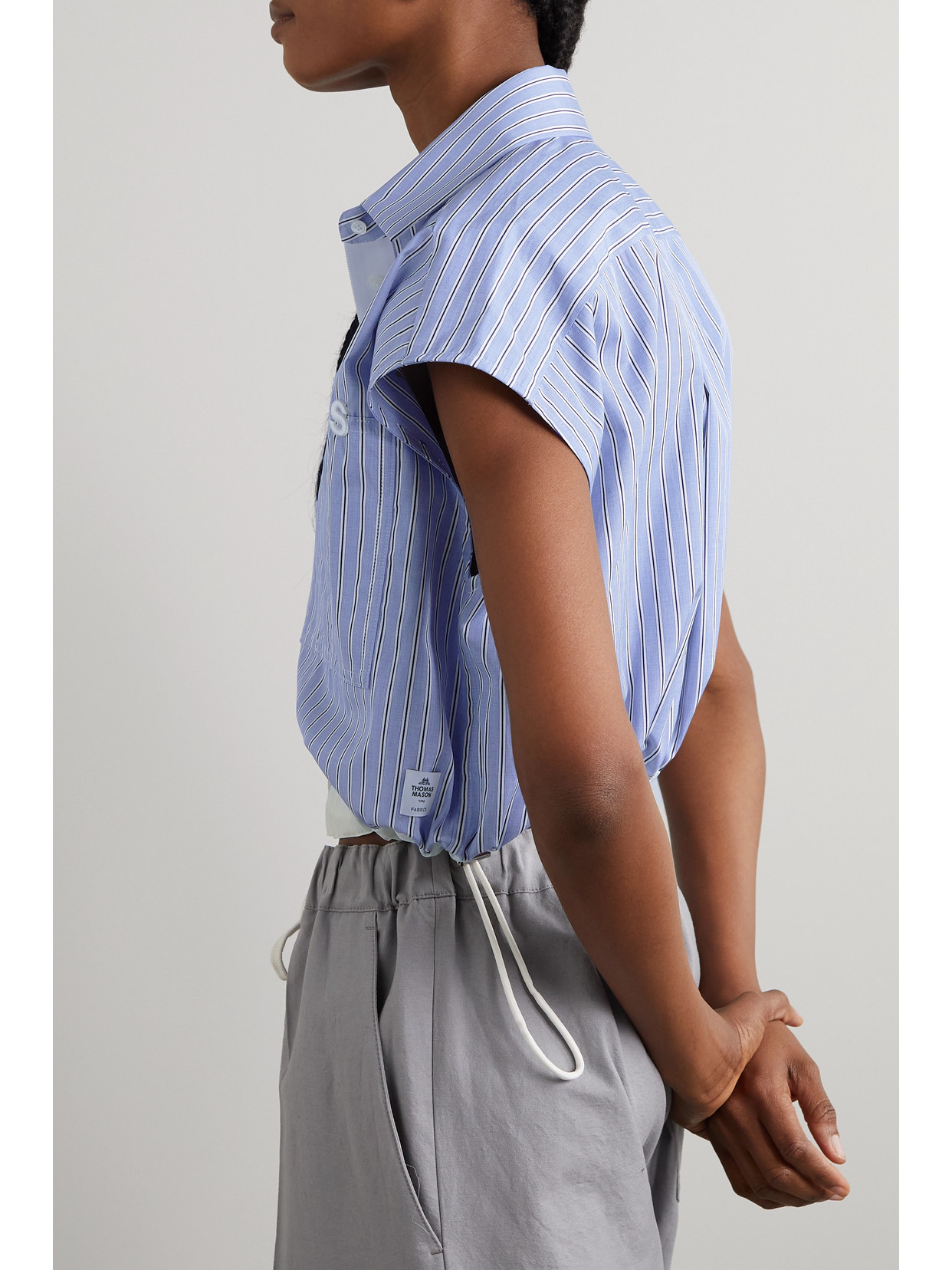 Sacai + Thomas Mason Cropped Embroidered Shell-trimmed Cotton