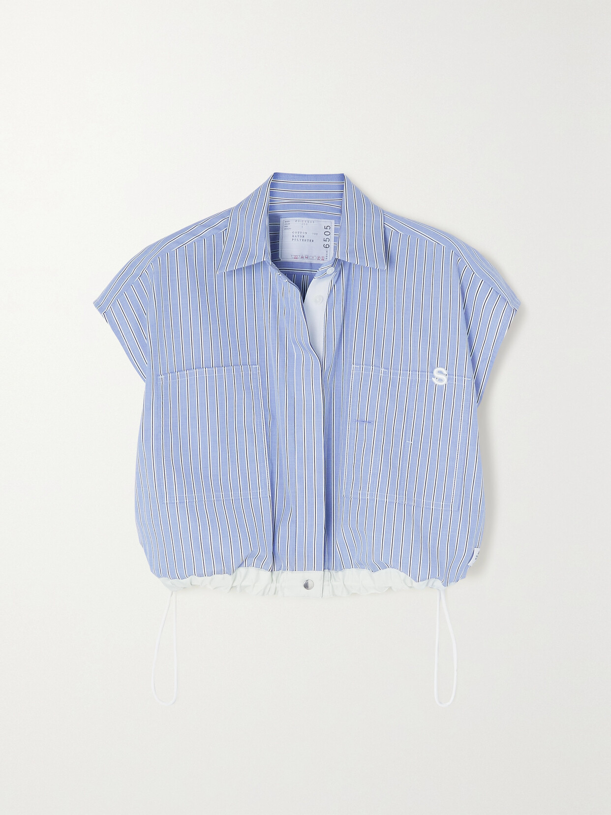 Sacai - + Thomas Mason Cropped Embroidered Shell-trimmed Cotton-poplin Shirt - Blue