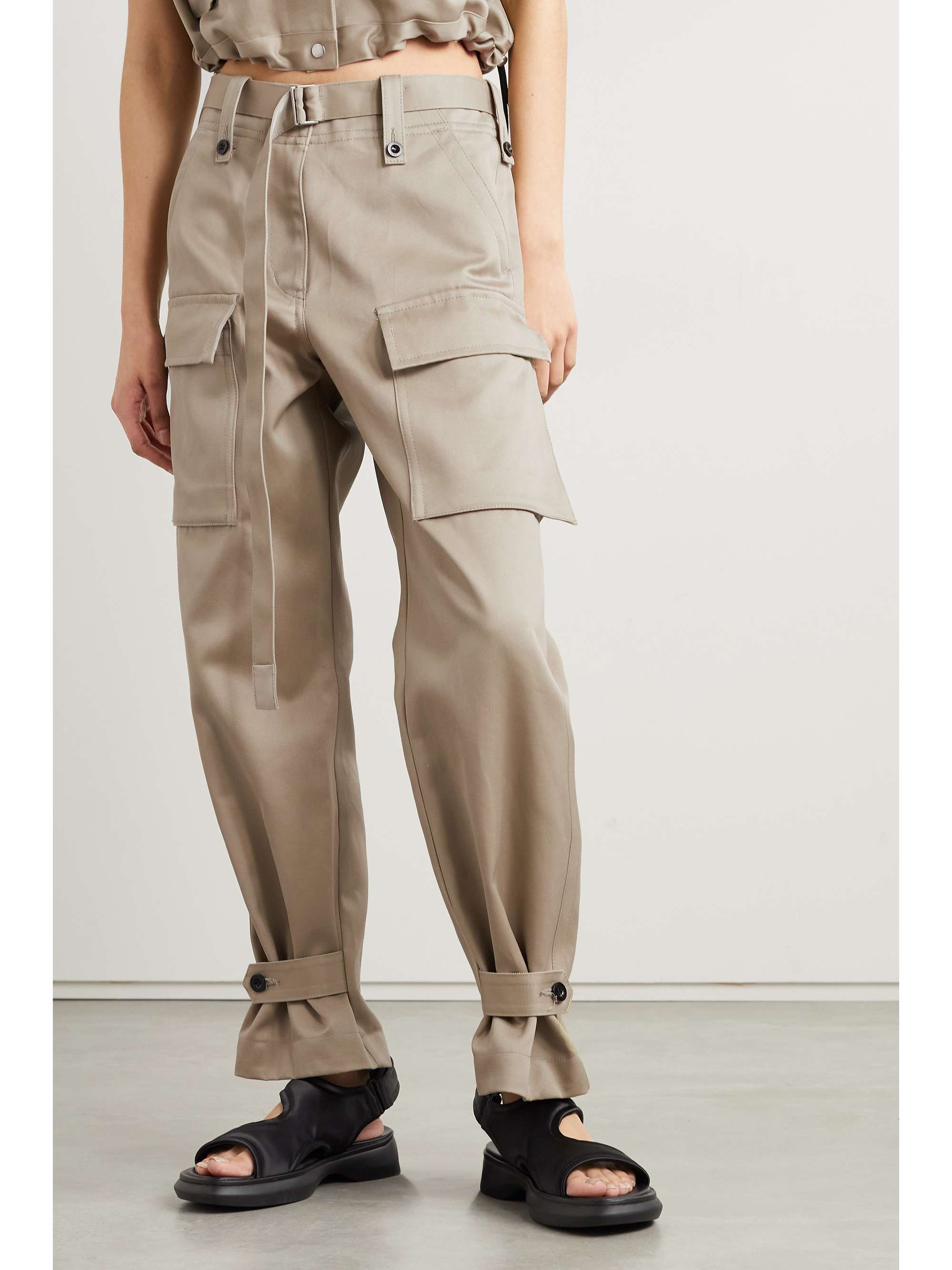 SACAI Belted cotton-twill tapered cargo pants