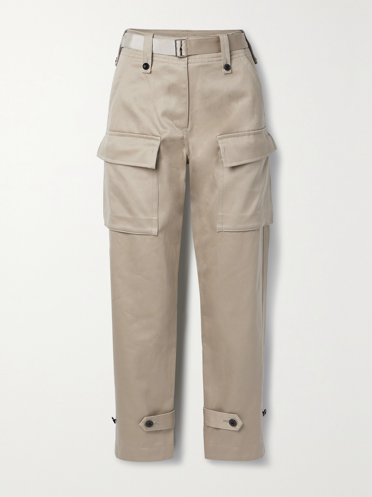 Sacai Belted Cotton-twill Tapered Cargo Pants In Brown