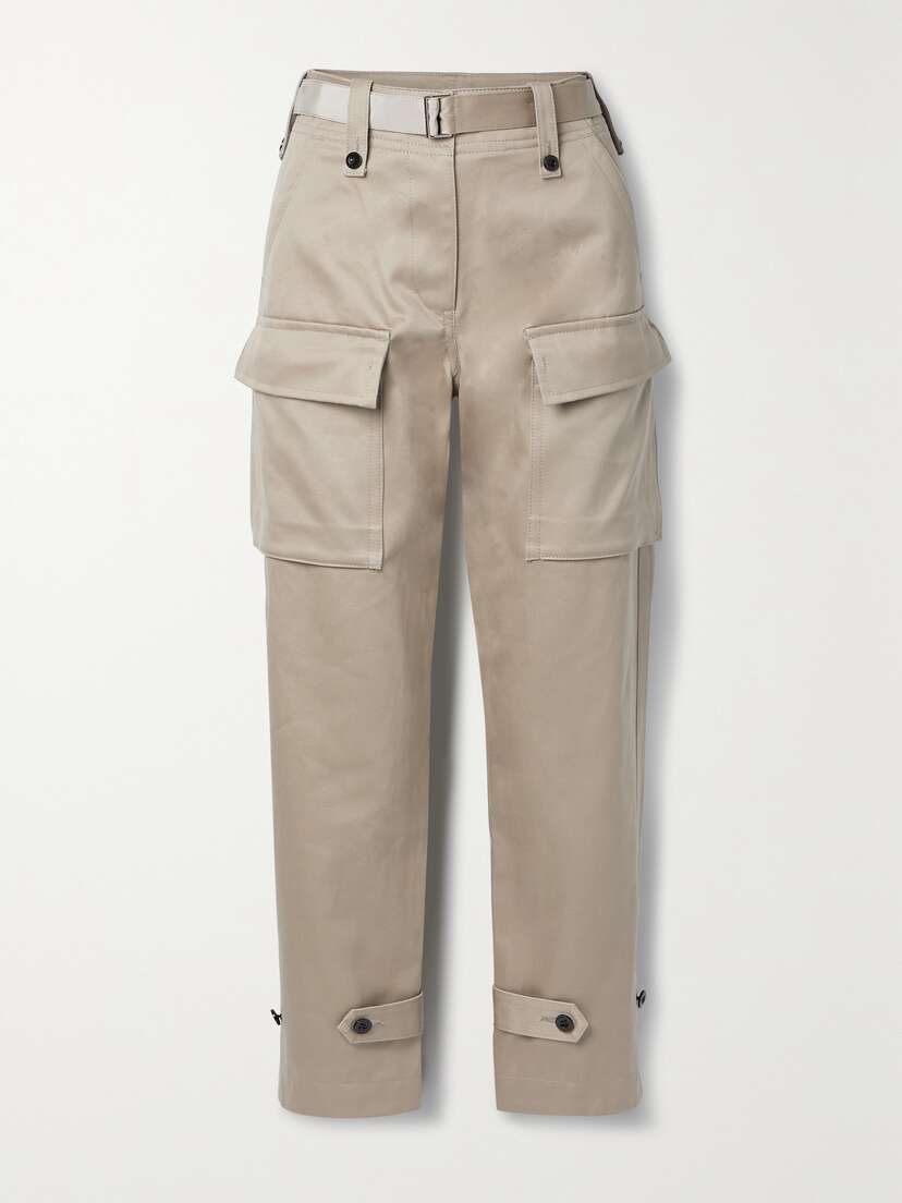 Sacai Belted Cotton-twill Tapered Cargo Pants