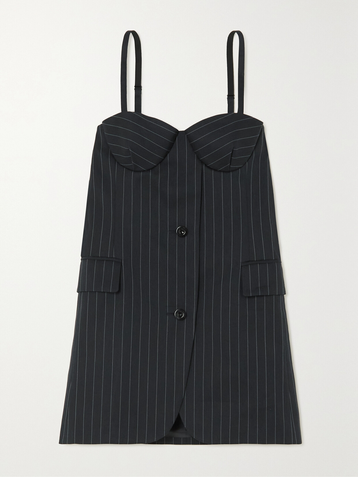 Sacai Pinstripe Cotton Twill Corset Mini Dress In Navy,white