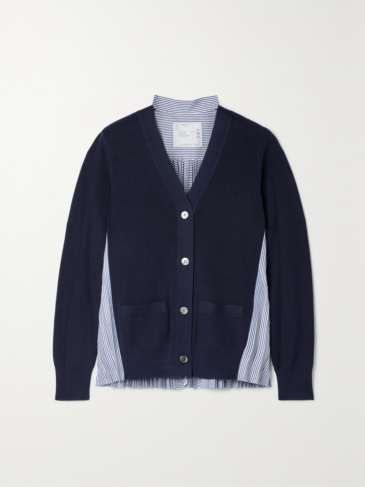 Sacai - Cotton And Pleated Striped Poplin Cardigan - Blue