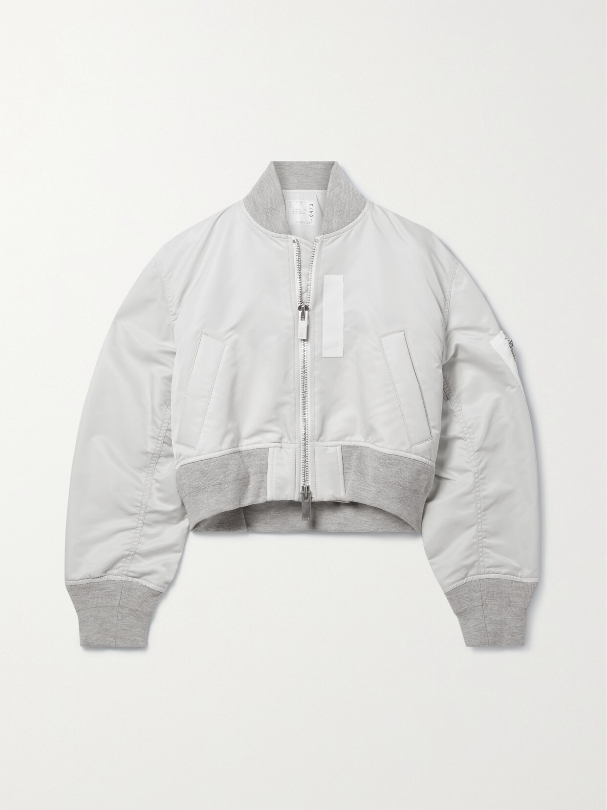 Sacai - Cropped Jersey And Grosgrain-trimmed Shell Bomber Jacket - Gray