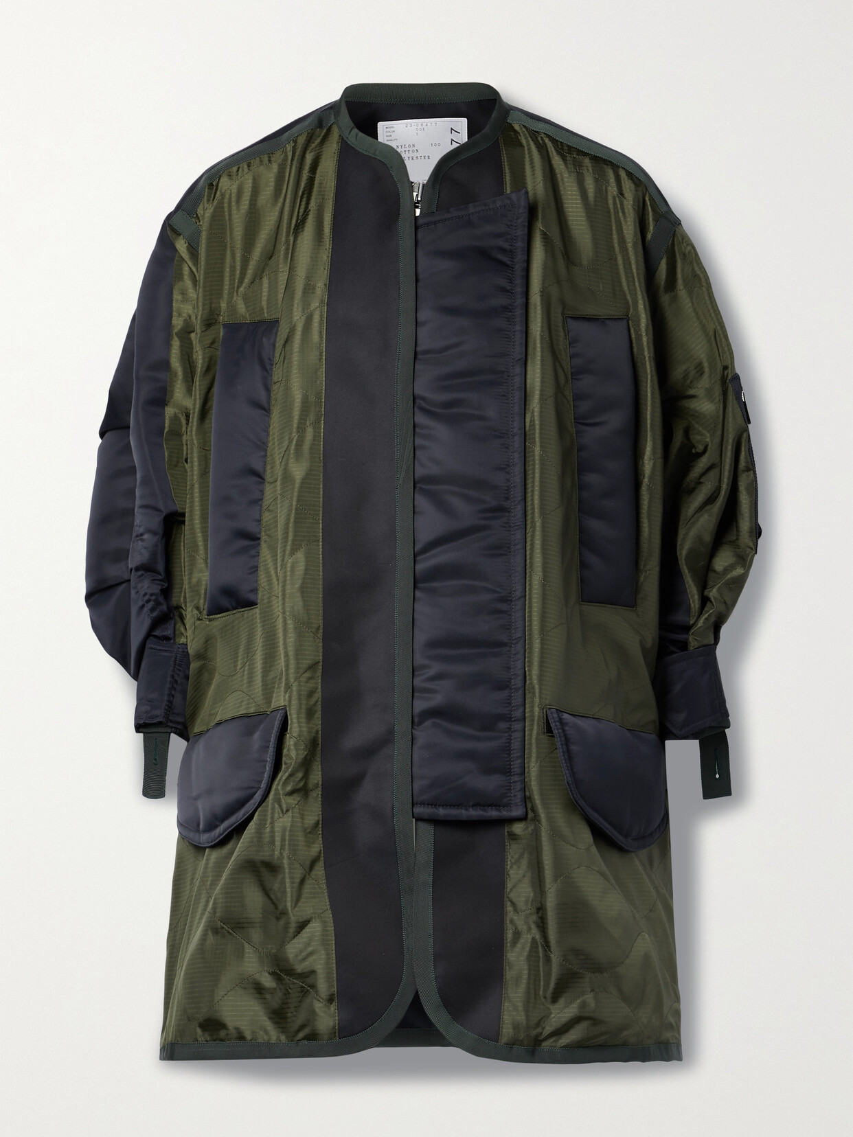 Sacai Paneled Grosgrain-trimmed Shell, Ripstop And Cotton-blend Twill Jacket In Green