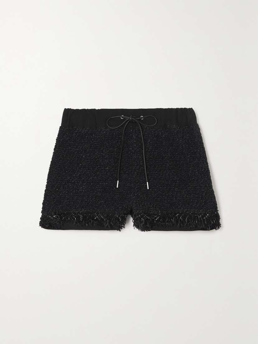 Sacai Grosgrain-trimmed Frayed Tweed Shorts