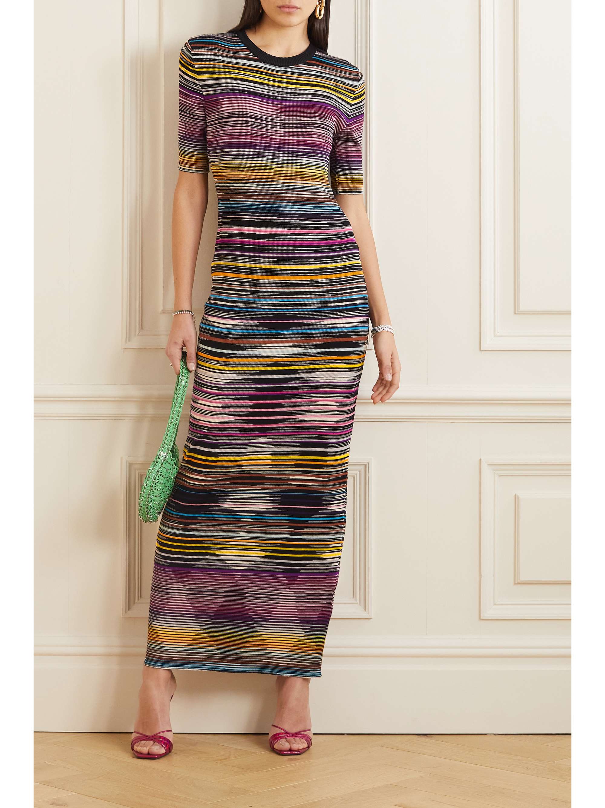 MISSONI Striped crochet-knit wool-blend maxi dress