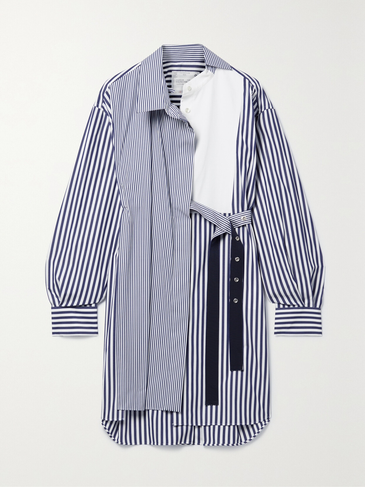 Sacai - Piqué-trimmed Striped Cotton-poplin Shirt Dress - Blue