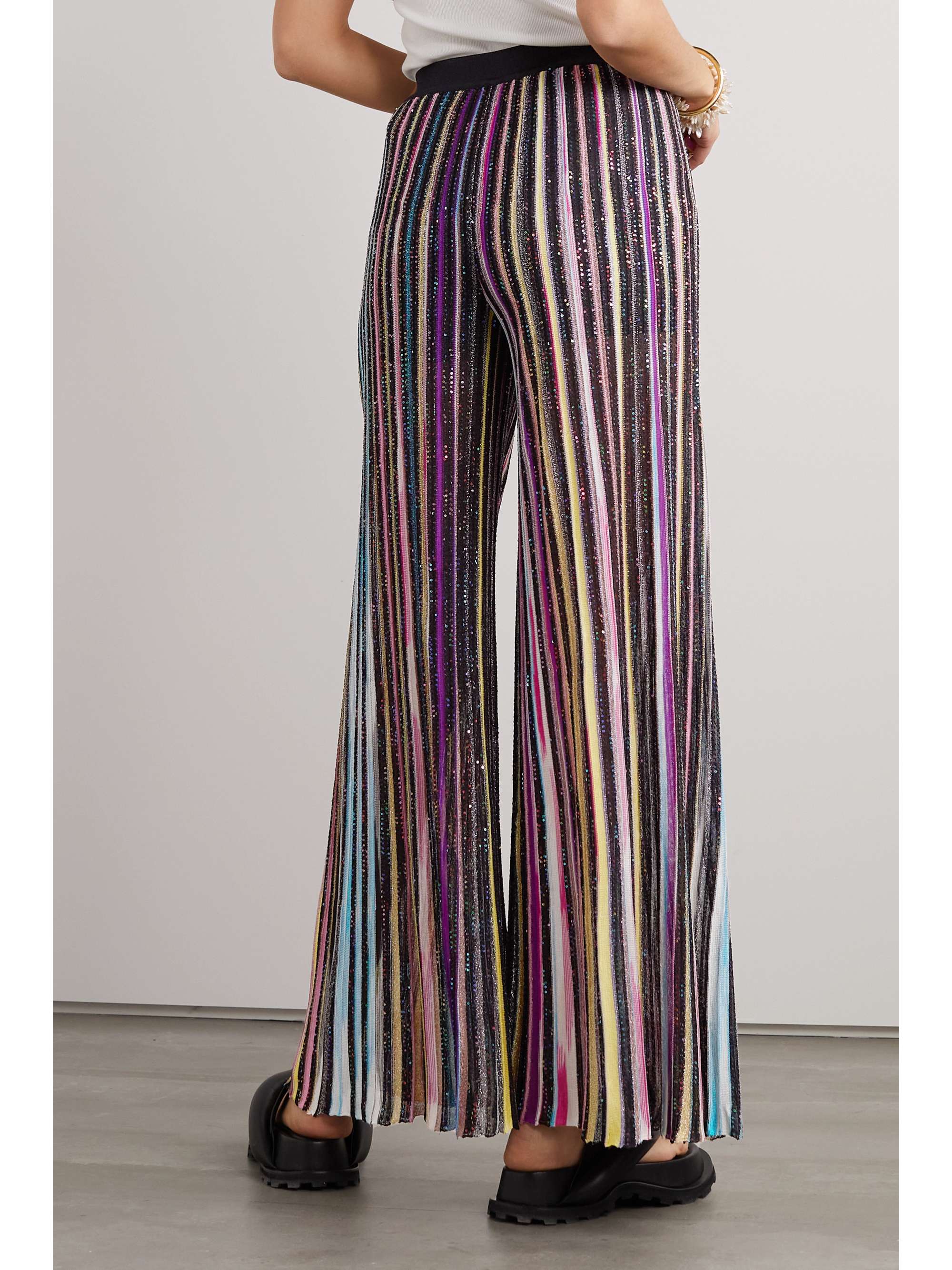 MISSONI Sequined striped crochet-knit wide-leg pants