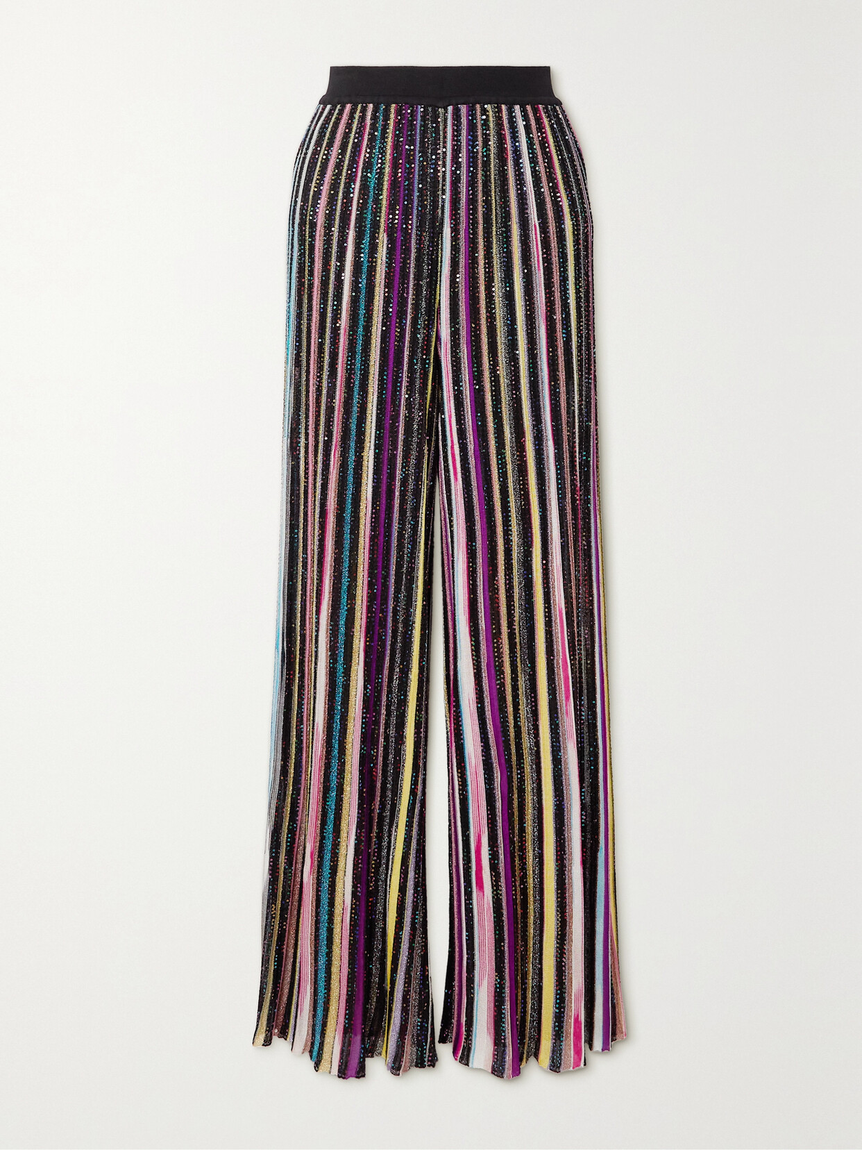 Missoni Sequined Striped Crochet-knit Wide-leg Pants In Black