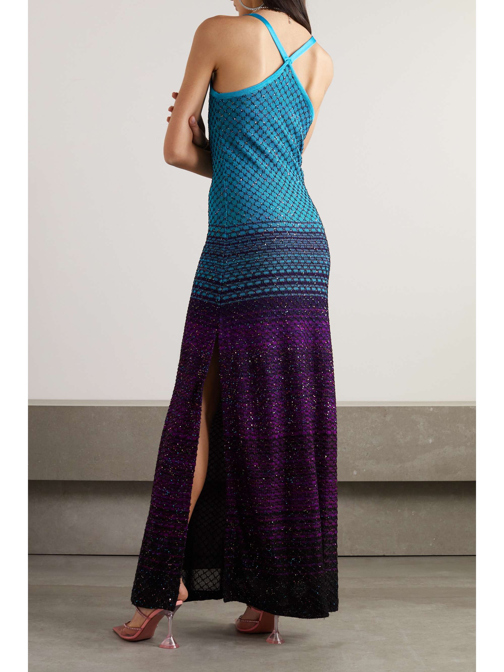 MISSONI Sequin-embellished two-tone crochet-knit maxi dress