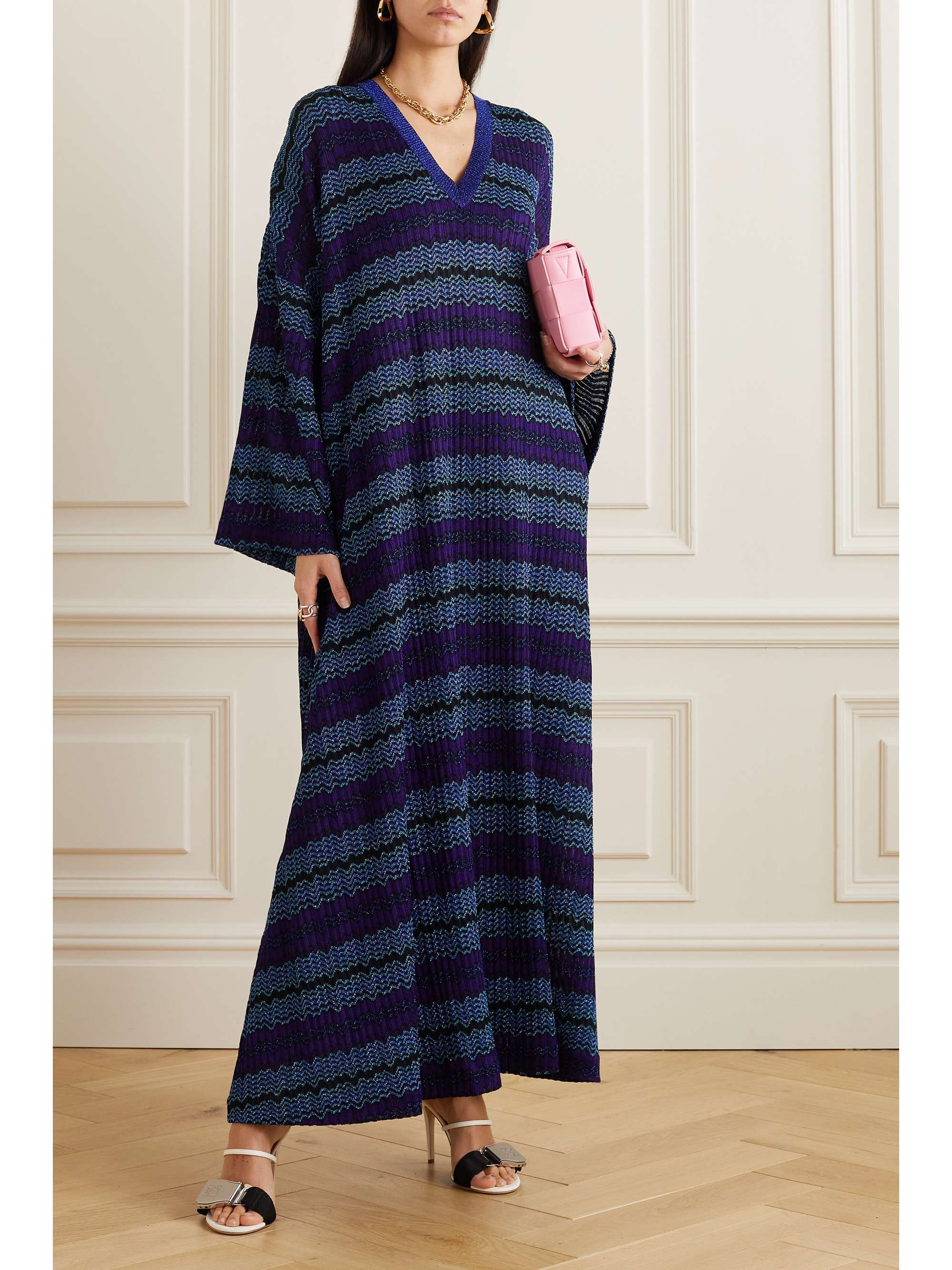 MISSONI Metallic striped crochet-knit maxi dress
