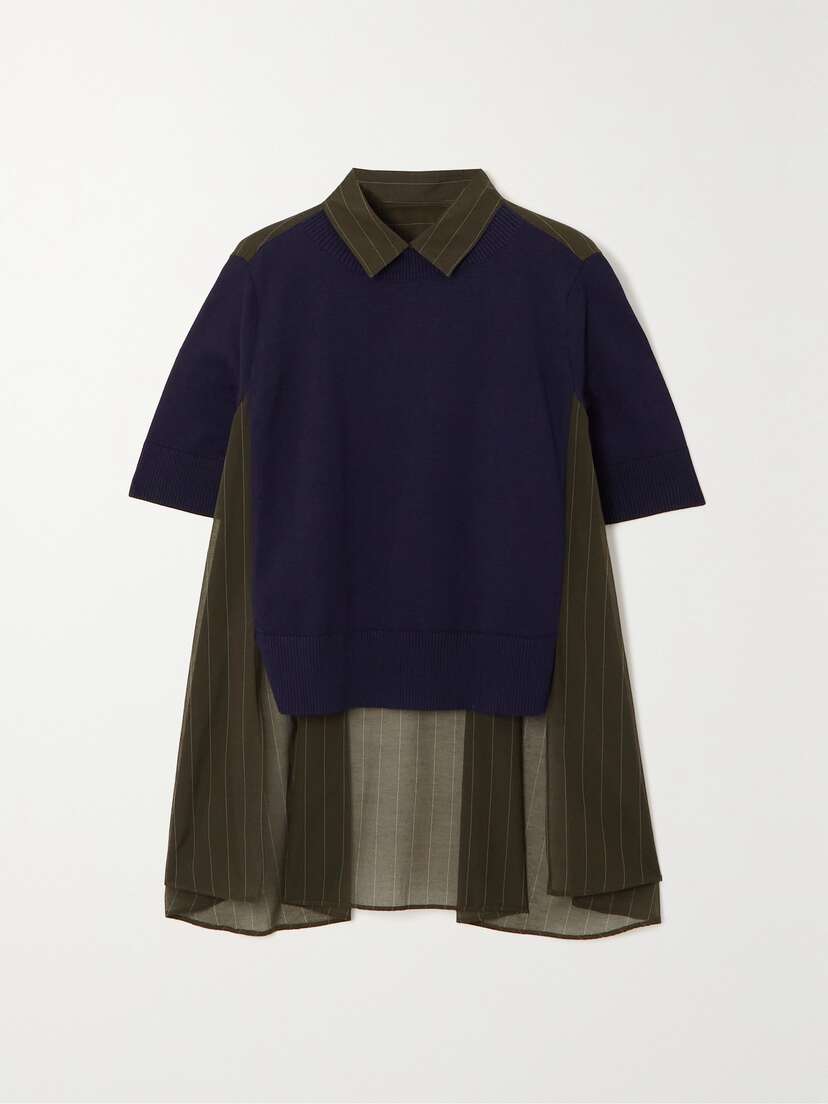 Sacai Paneled Cape-effect Cotton And Cotton-blend Poplin Polo Top