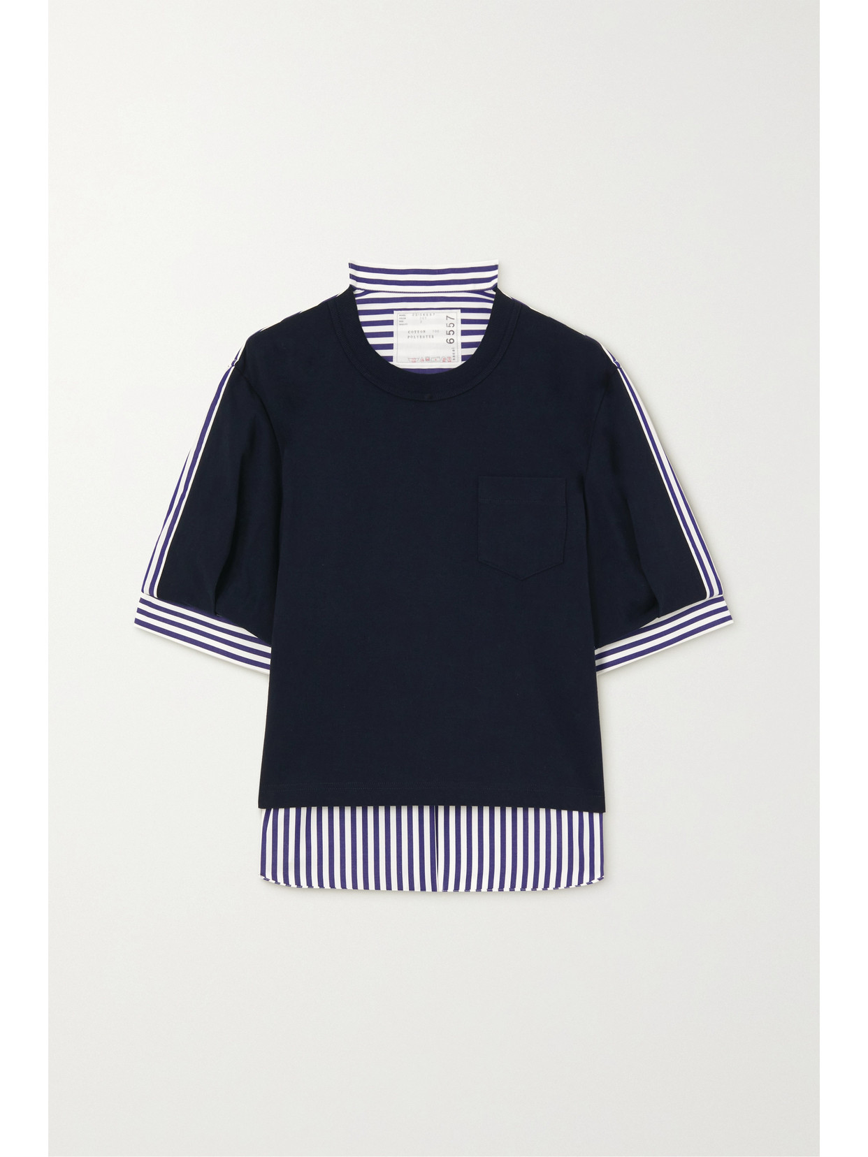 Sacai - Paneled Striped Cotton-poplin And Jersey T-shirt - Blue