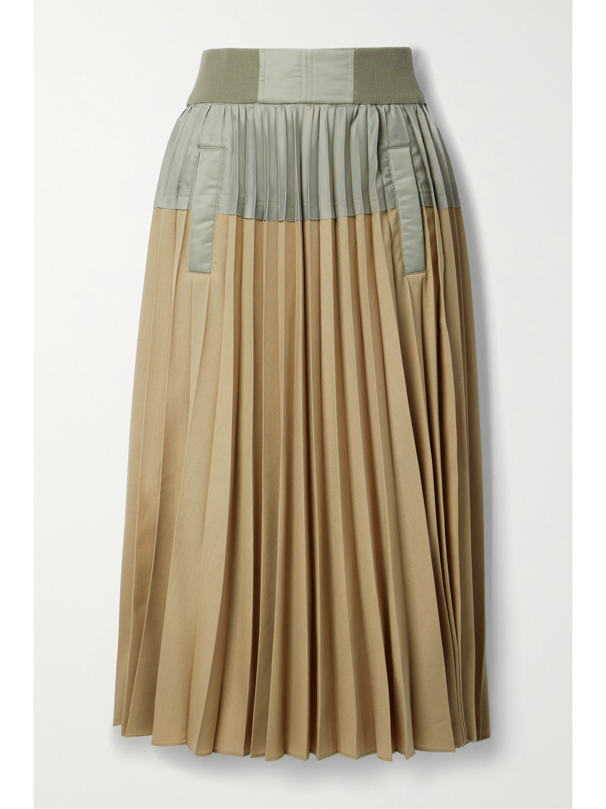 Sacai - Pleated Paneled Crepe And Twill Midi Skirt - Neutrals