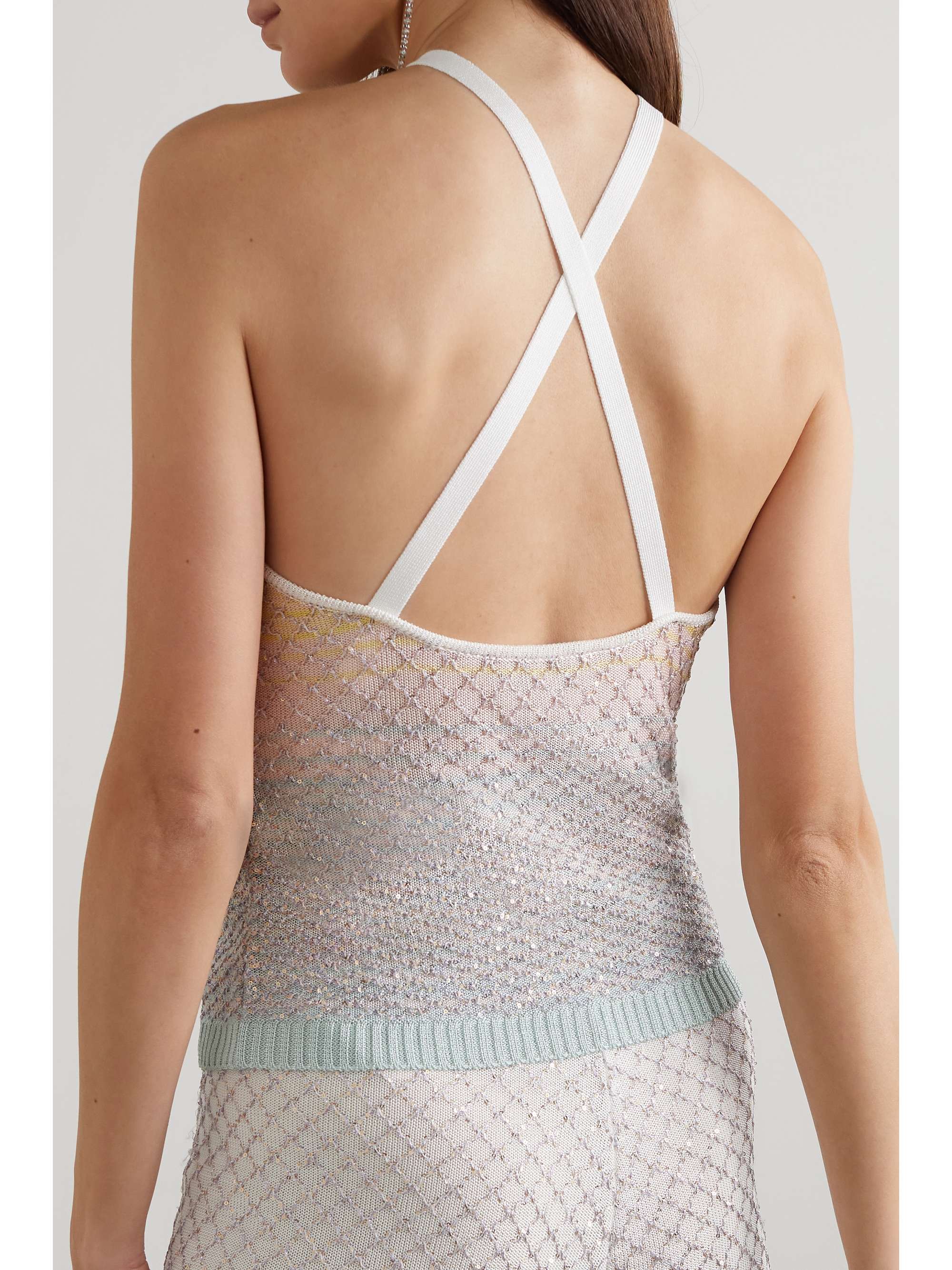 MISSONI Striped sequin-embellished crochet-knit top