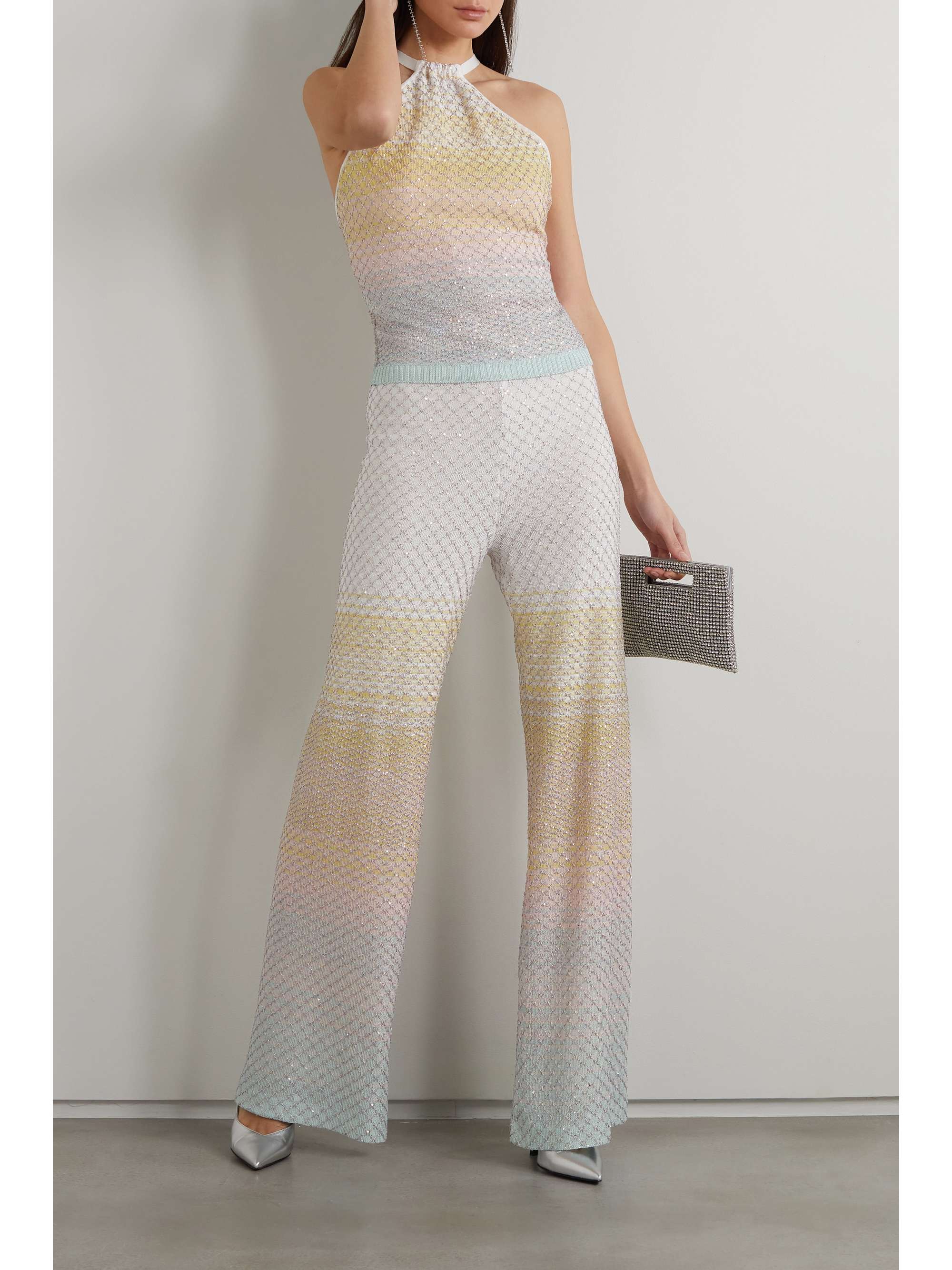 MISSONI Striped sequin-embellished crochet-knit top