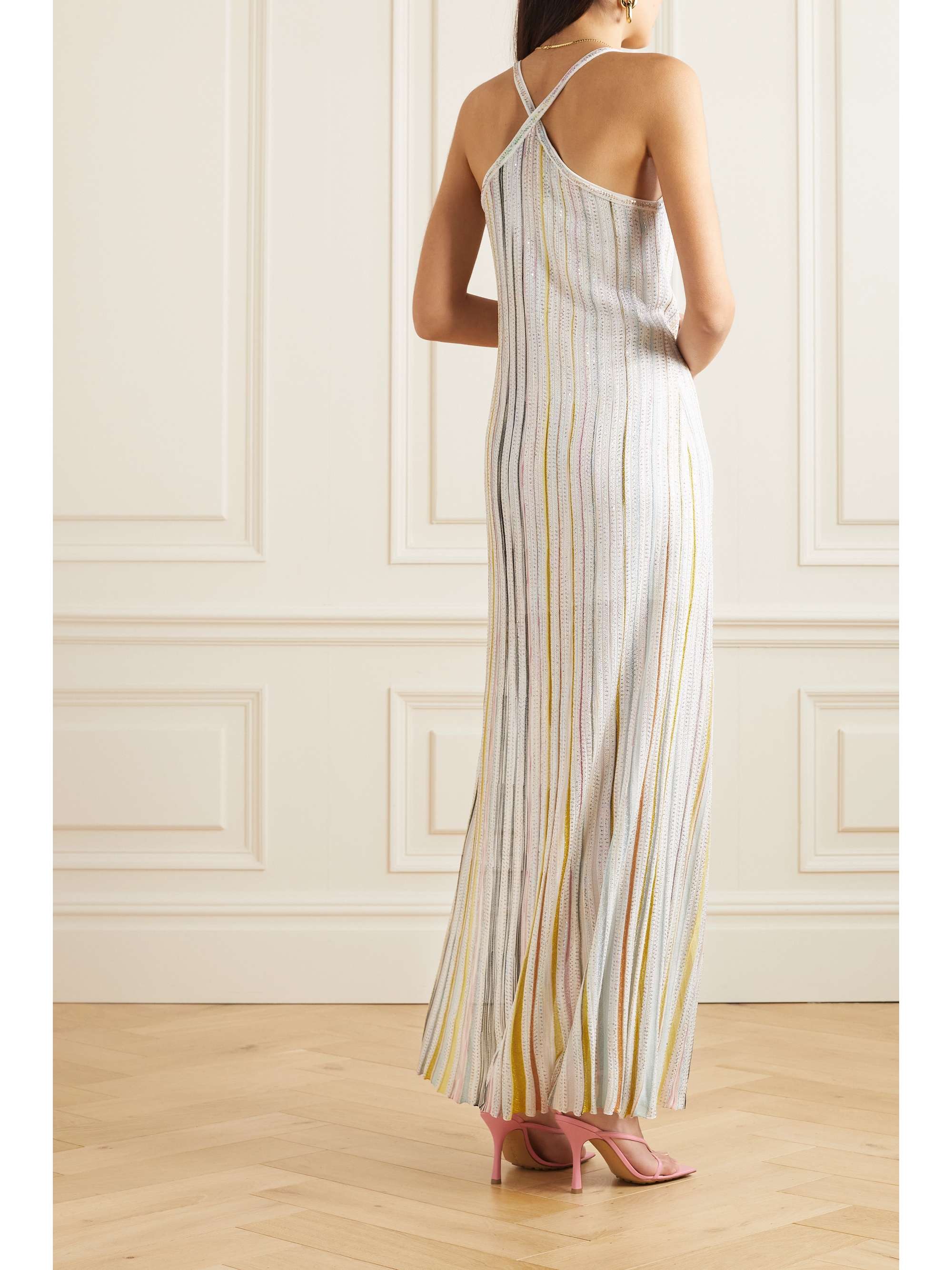MISSONI Sequined striped crochet-knit maxi dress