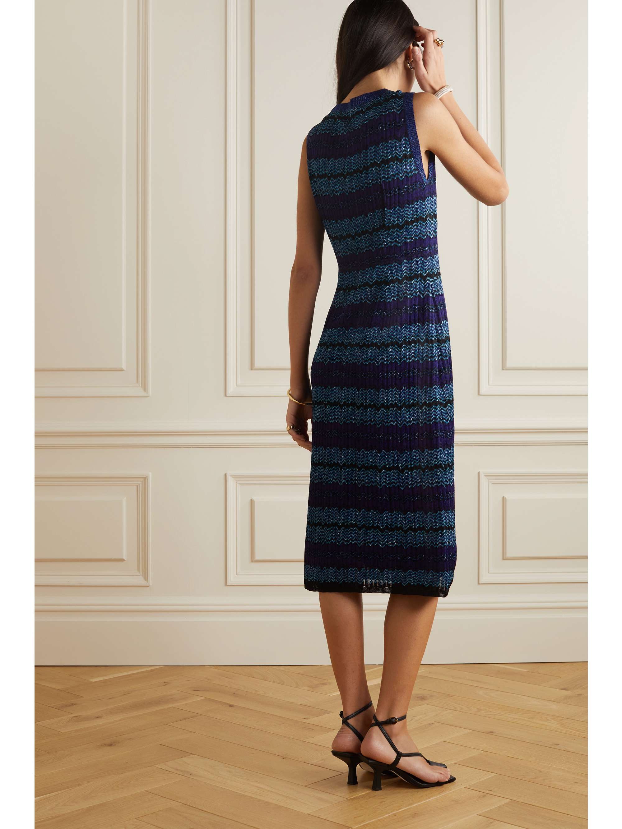 MISSONI Metallic crochet-knit stretch-silk midi dress