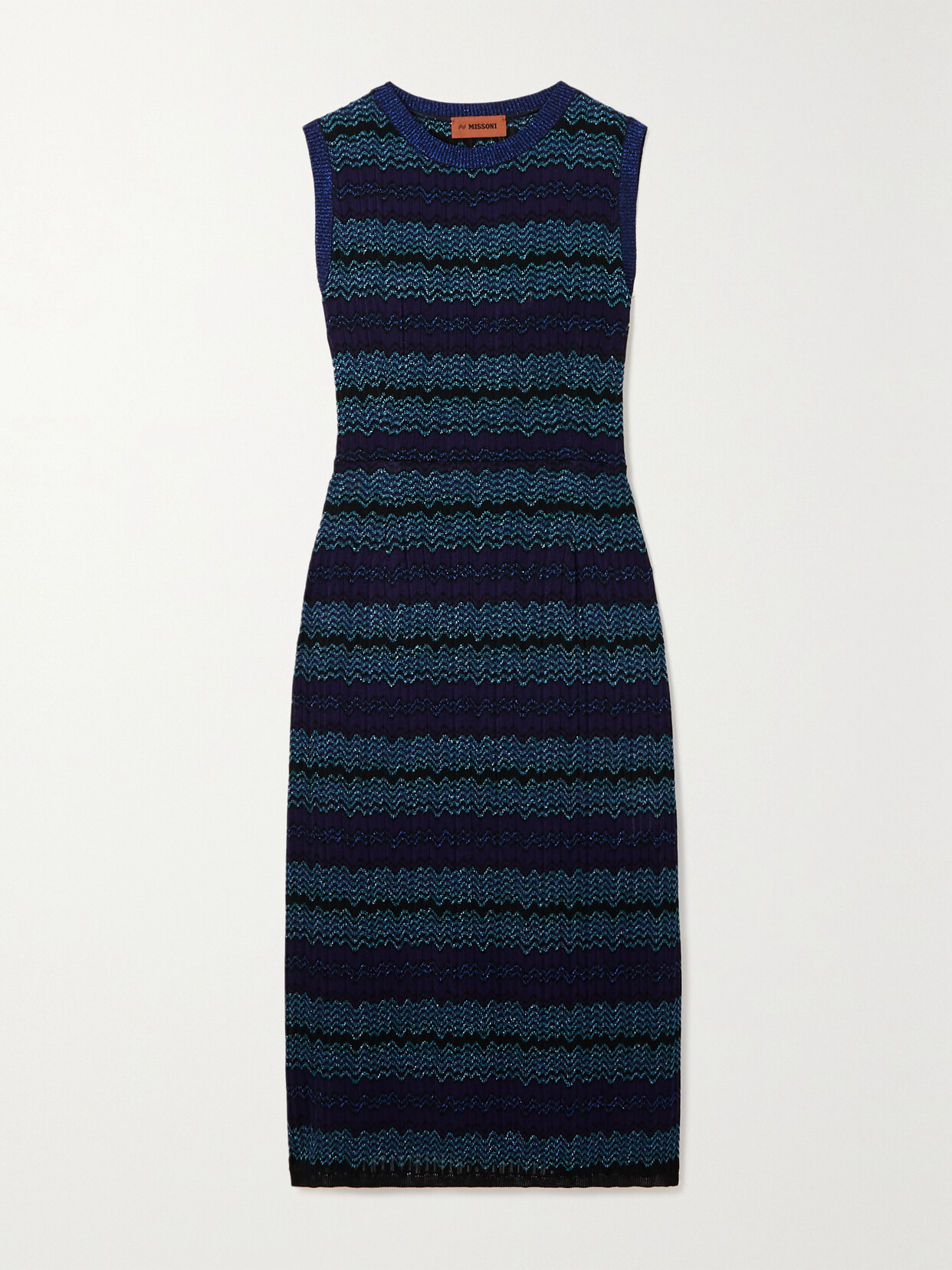 Missoni - Metallic Crochet-knit Stretch-silk Midi Dress - Blue