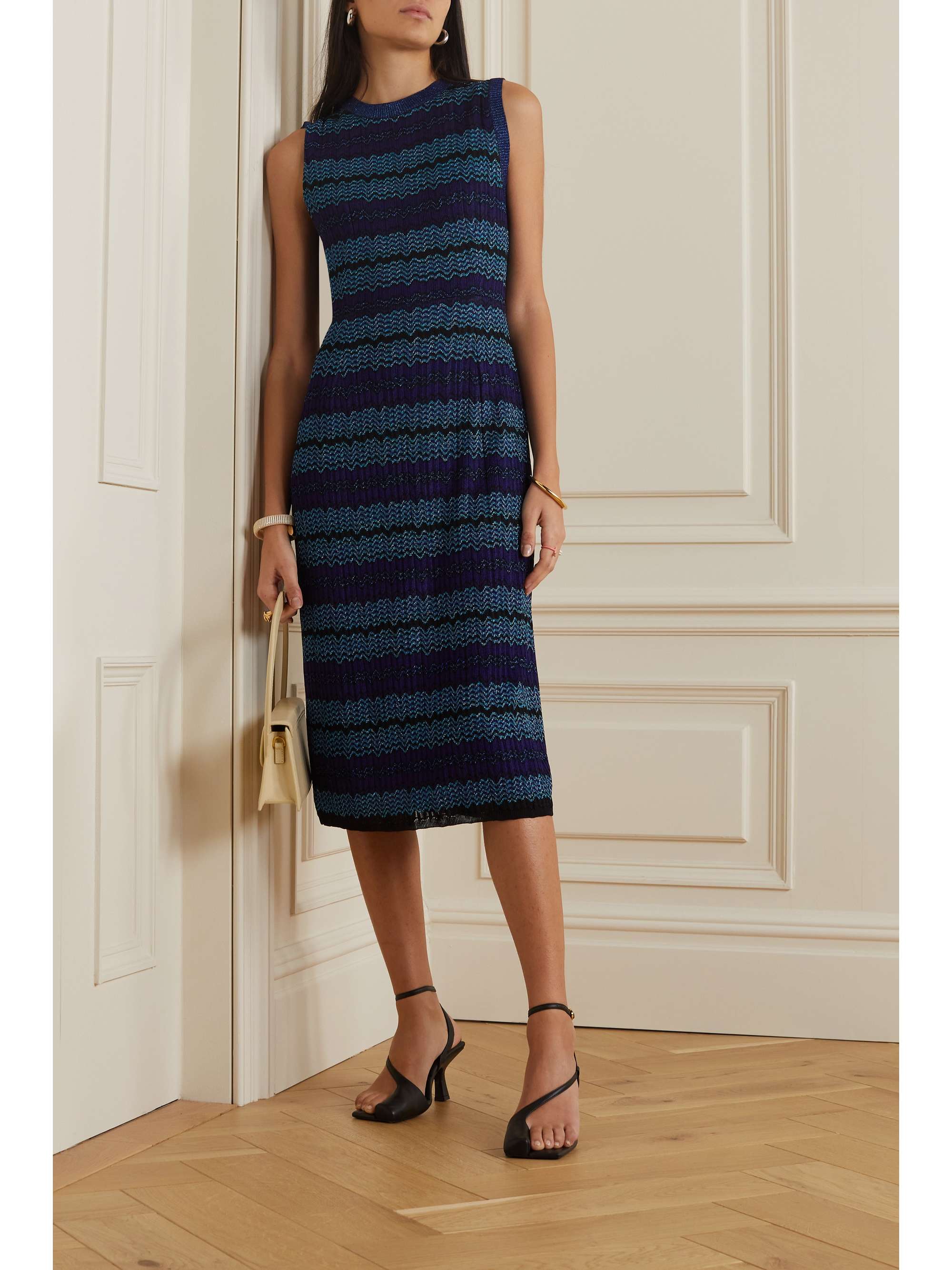 MISSONI Metallic crochet-knit stretch-silk midi dress