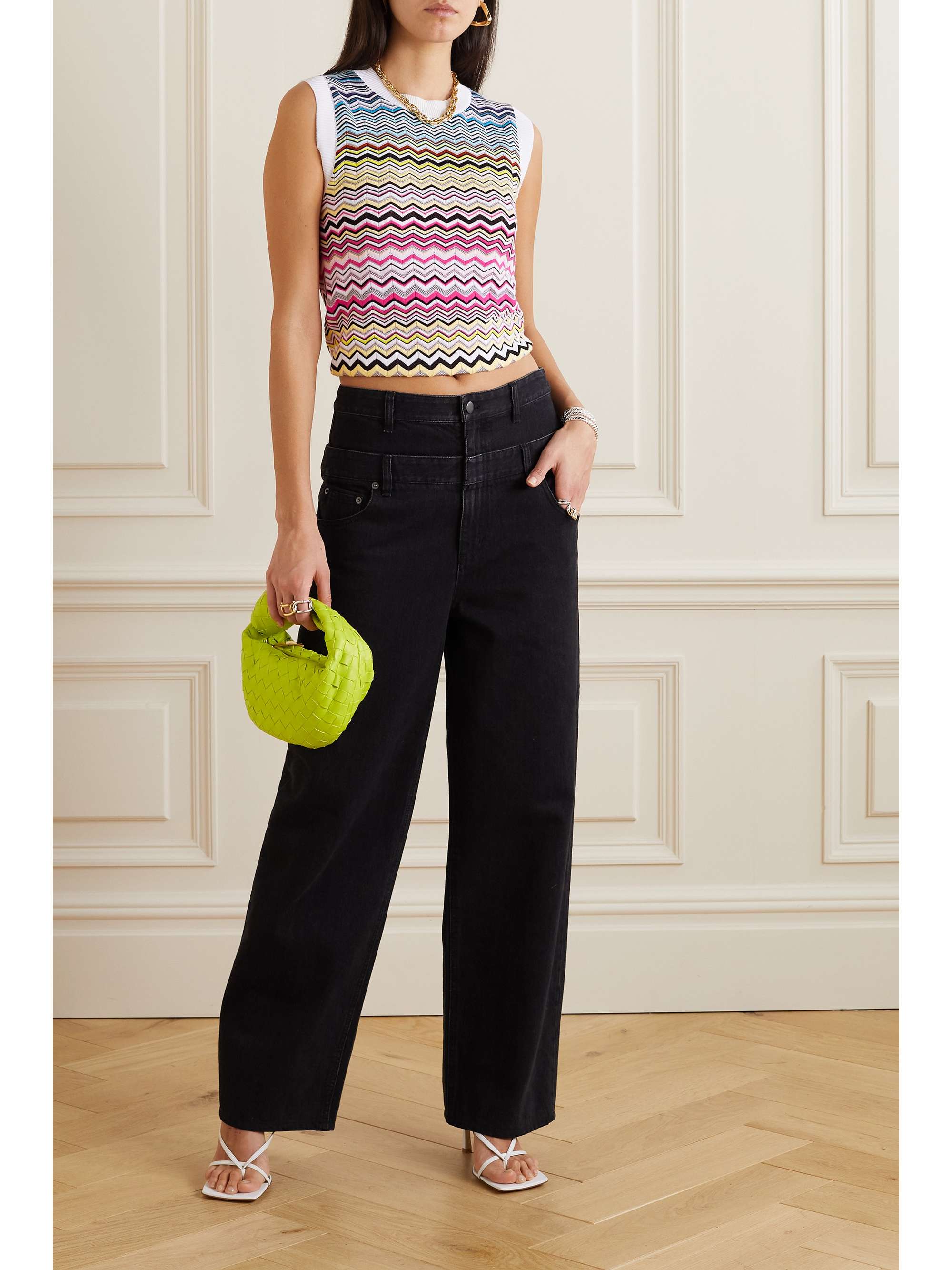 MISSONI Metallic striped crochet-knit cotton-blend vest