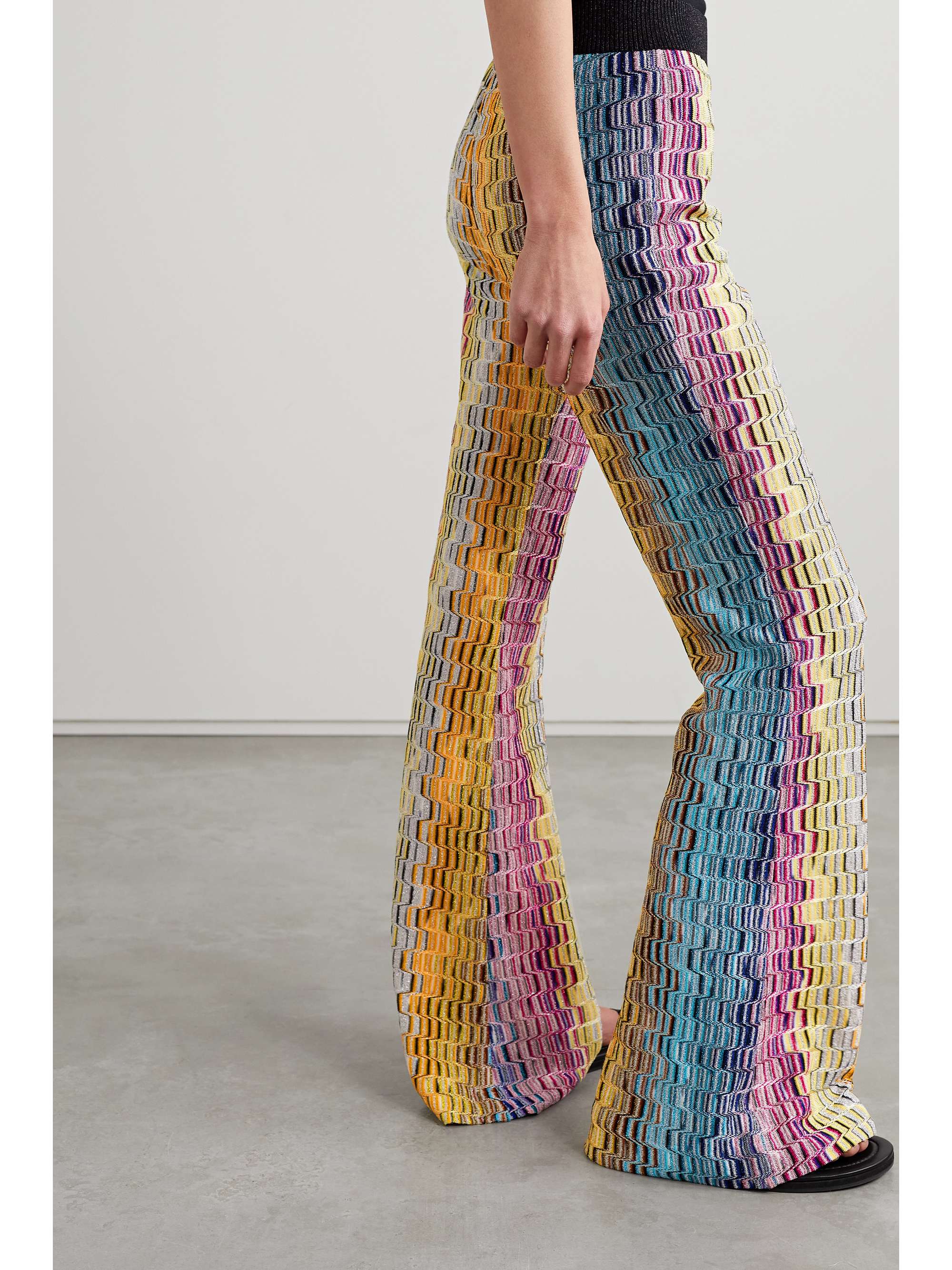 MISSONI Metallic striped crochet-knit flared pants