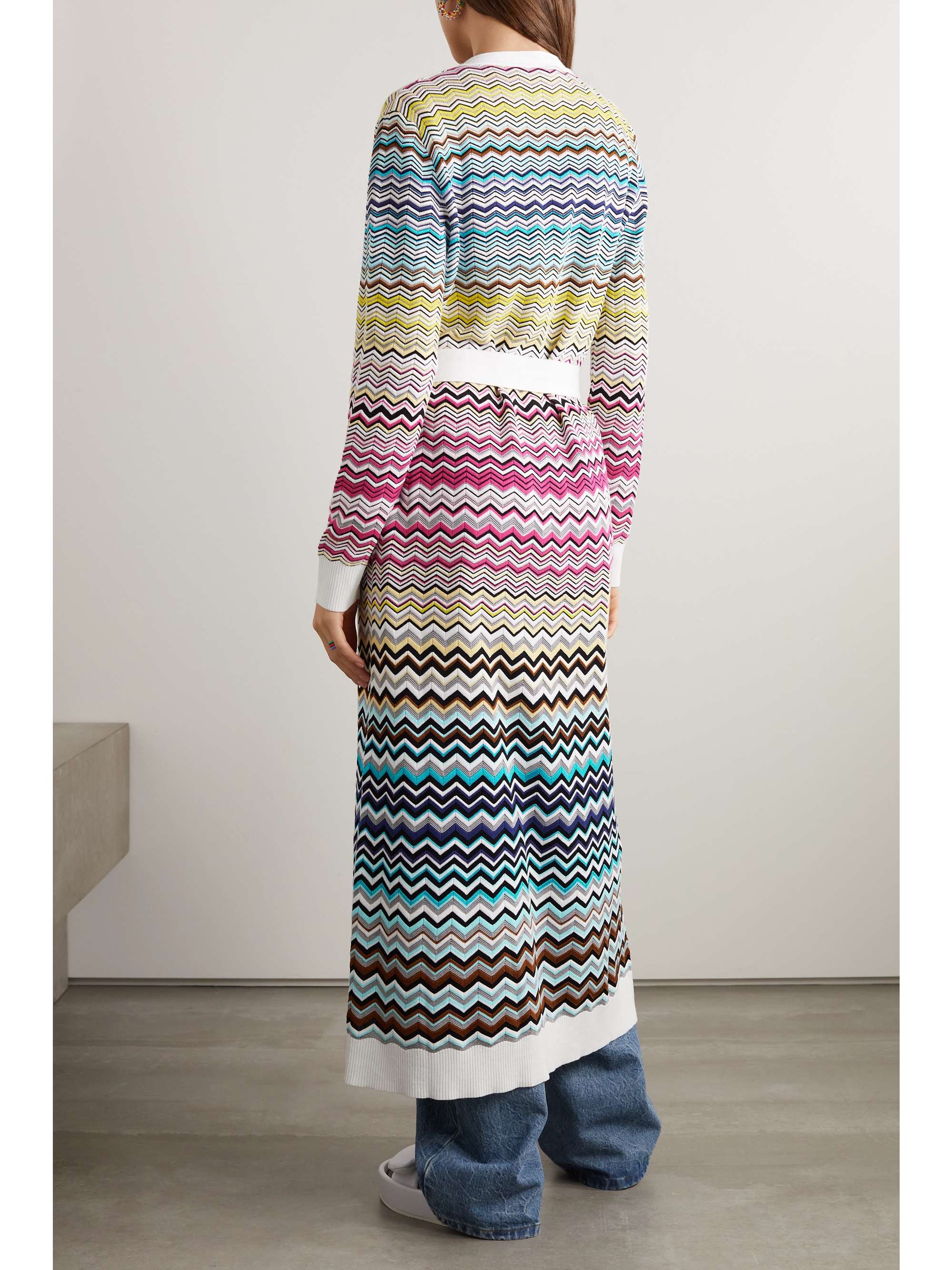 MISSONI Belted striped cotton-blend cardigan