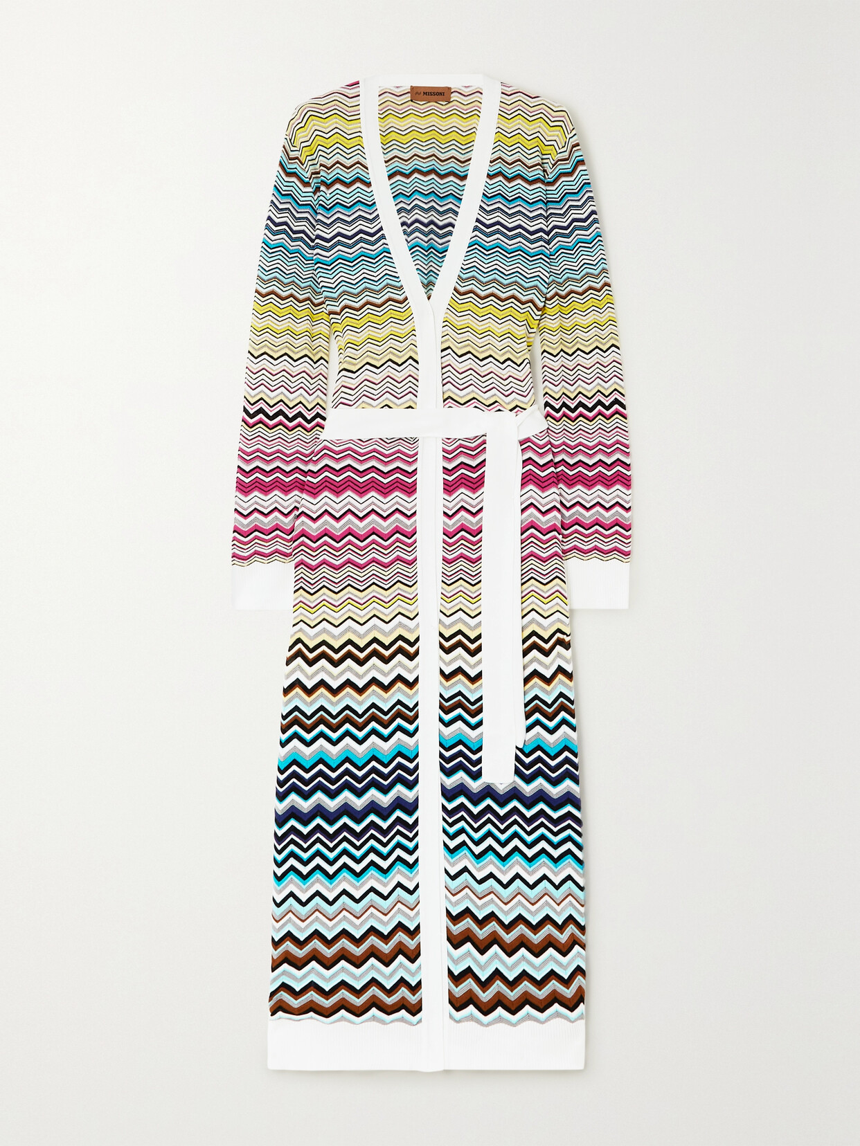 Missoni Belted Striped Cotton-blend Cardigan In Pink