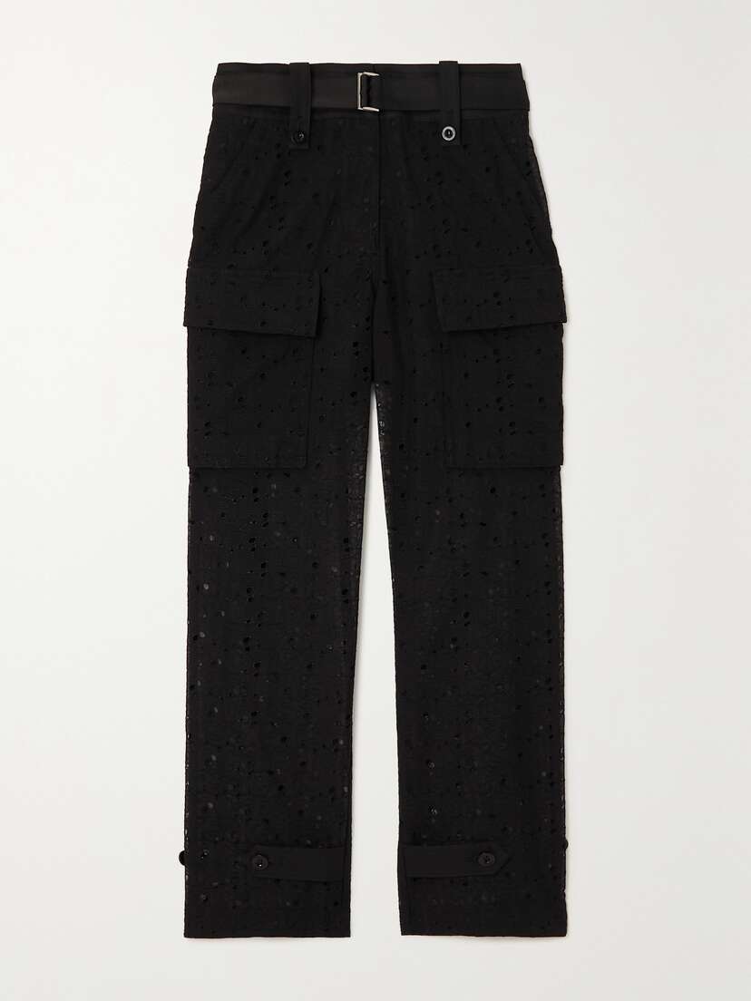Sacai Belted Cotton-blend Broderie Anglaise Straight-leg Pants