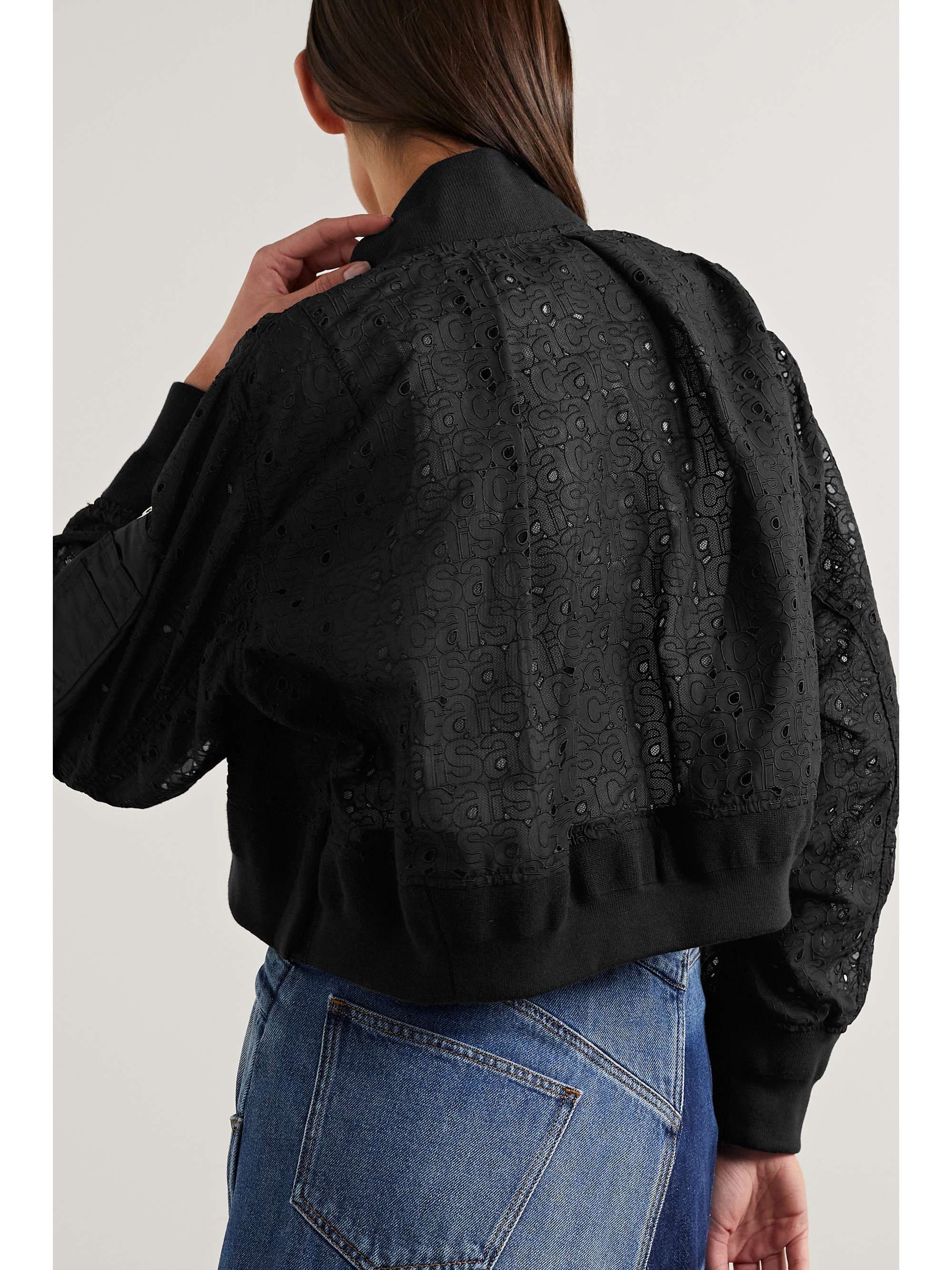 SACAI Satin-trimmed cotton-blend broderie anglaise bomber jacket