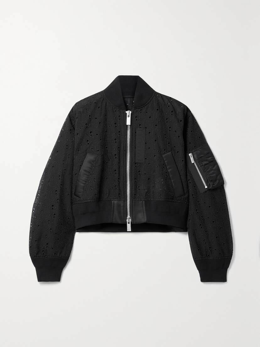 Sacai Satin-trimmed Cotton-blend Broderie Anglaise Bomber Jacket