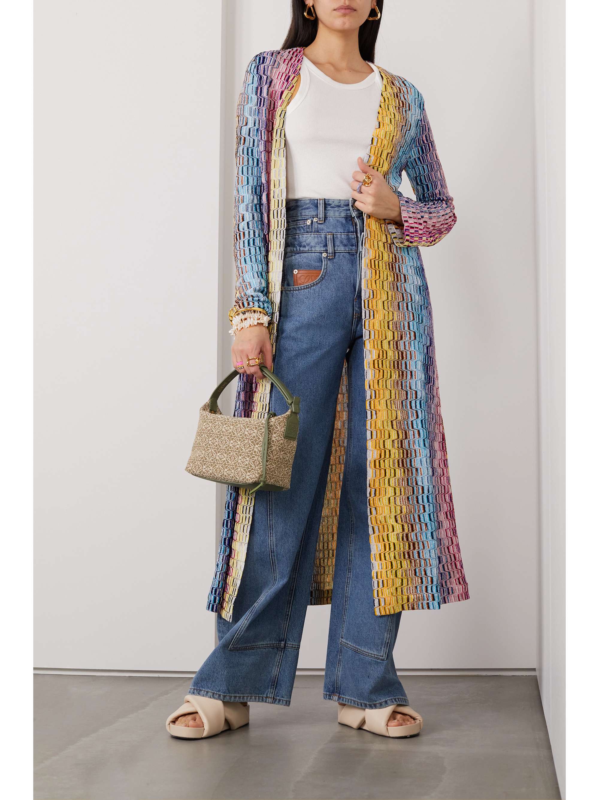 MISSONI Striped metallic crochet-knit cardigan