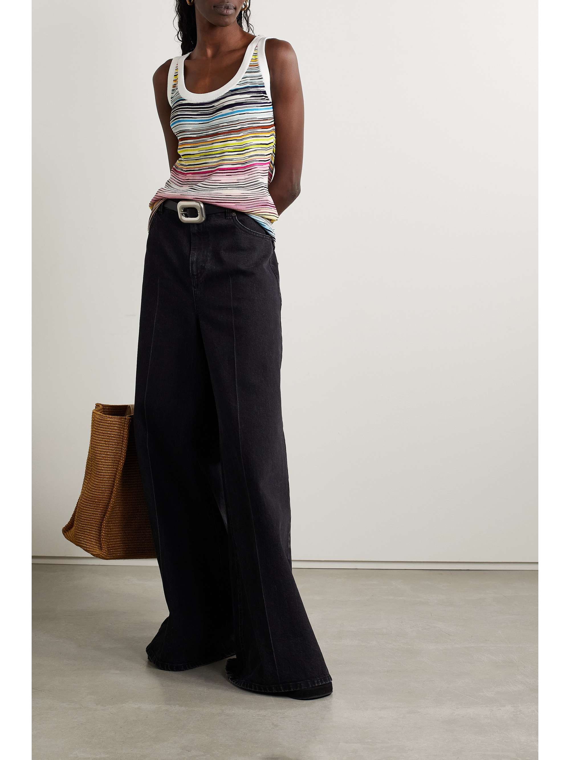 MISSONI Striped crochet-knit wool-blend tank