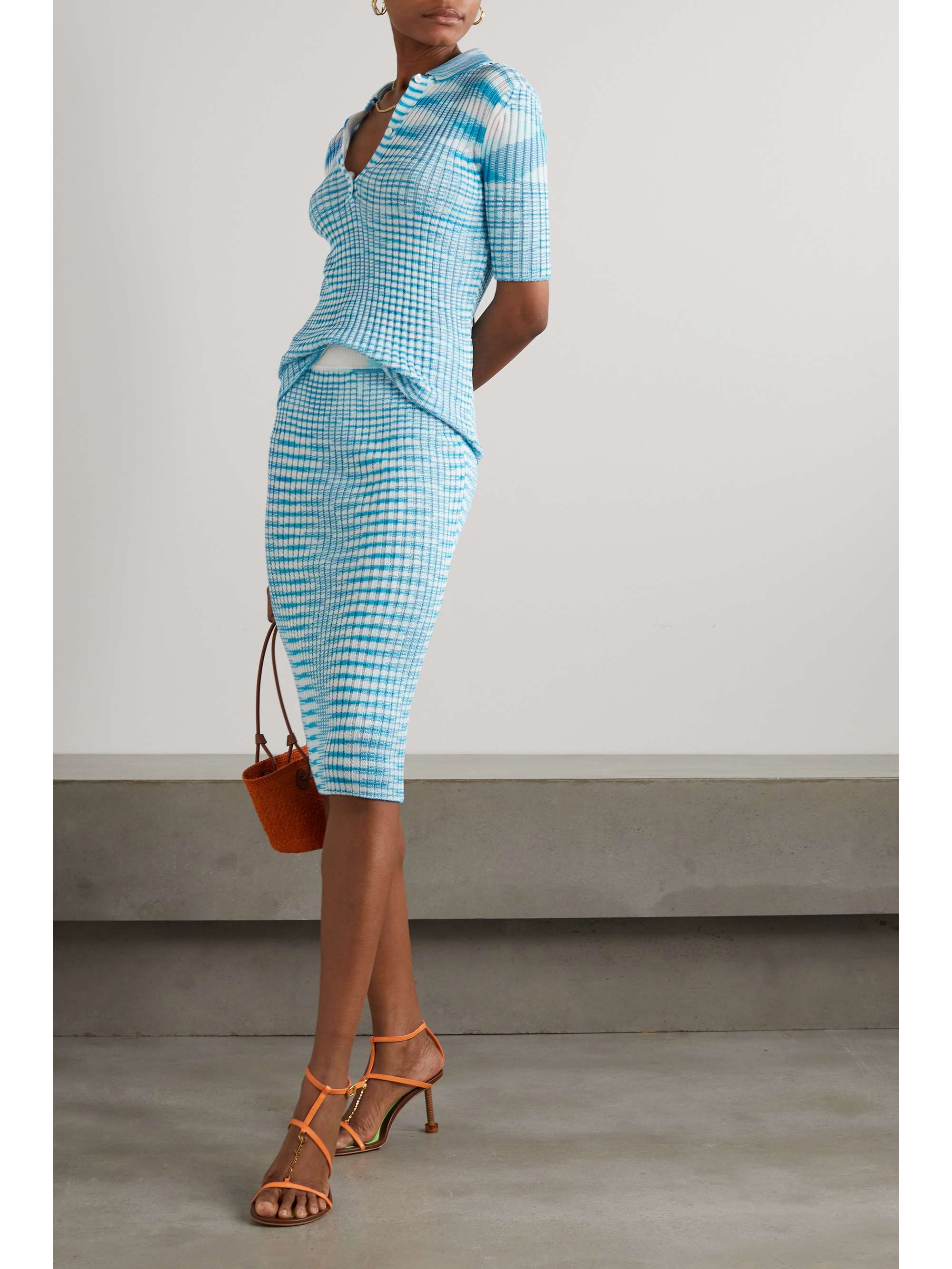 MISSONI Striped stretch-knit midi skirt