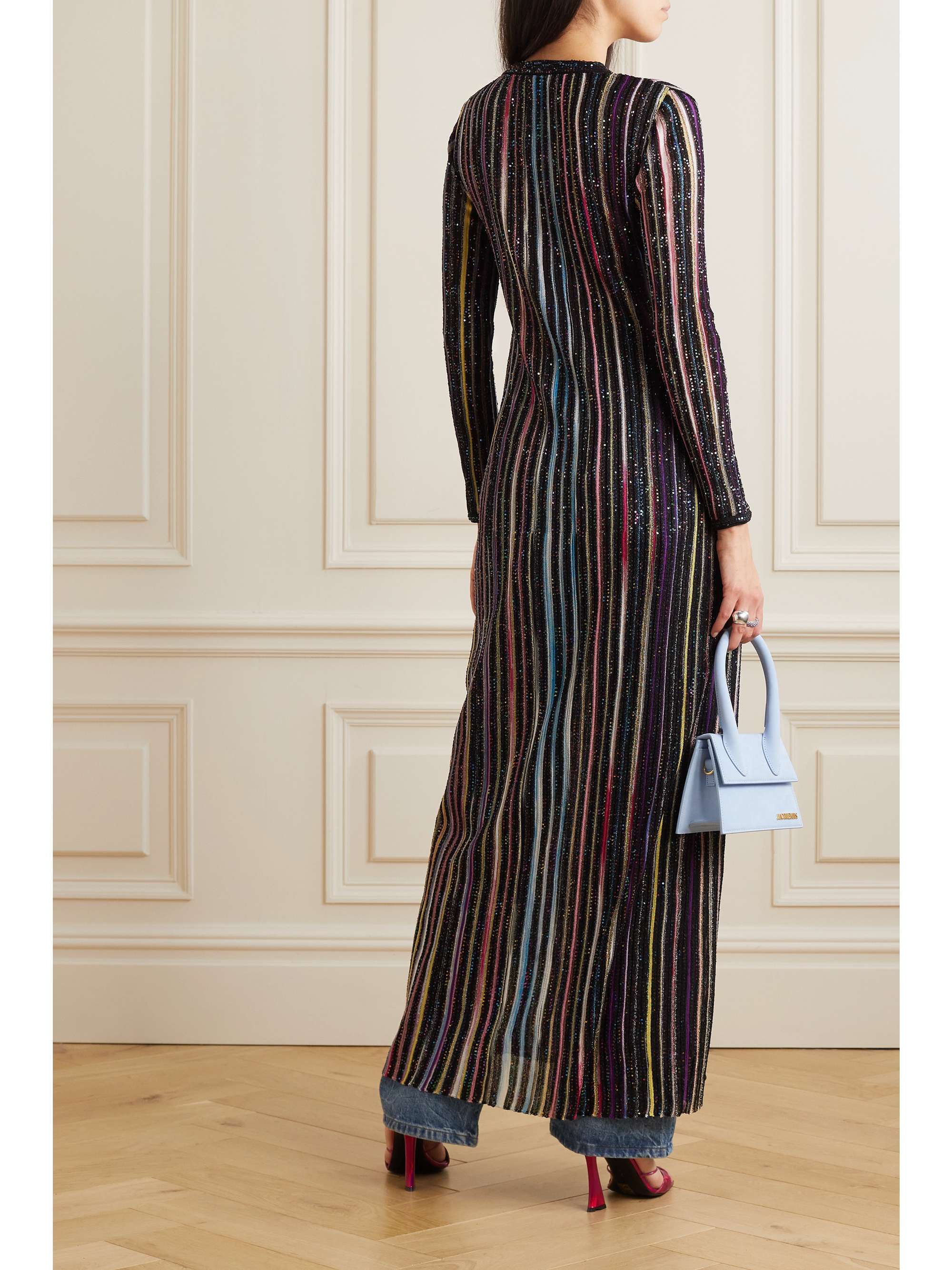 MISSONI Sequin-trimmed striped metallic ribbed-knit cardigan