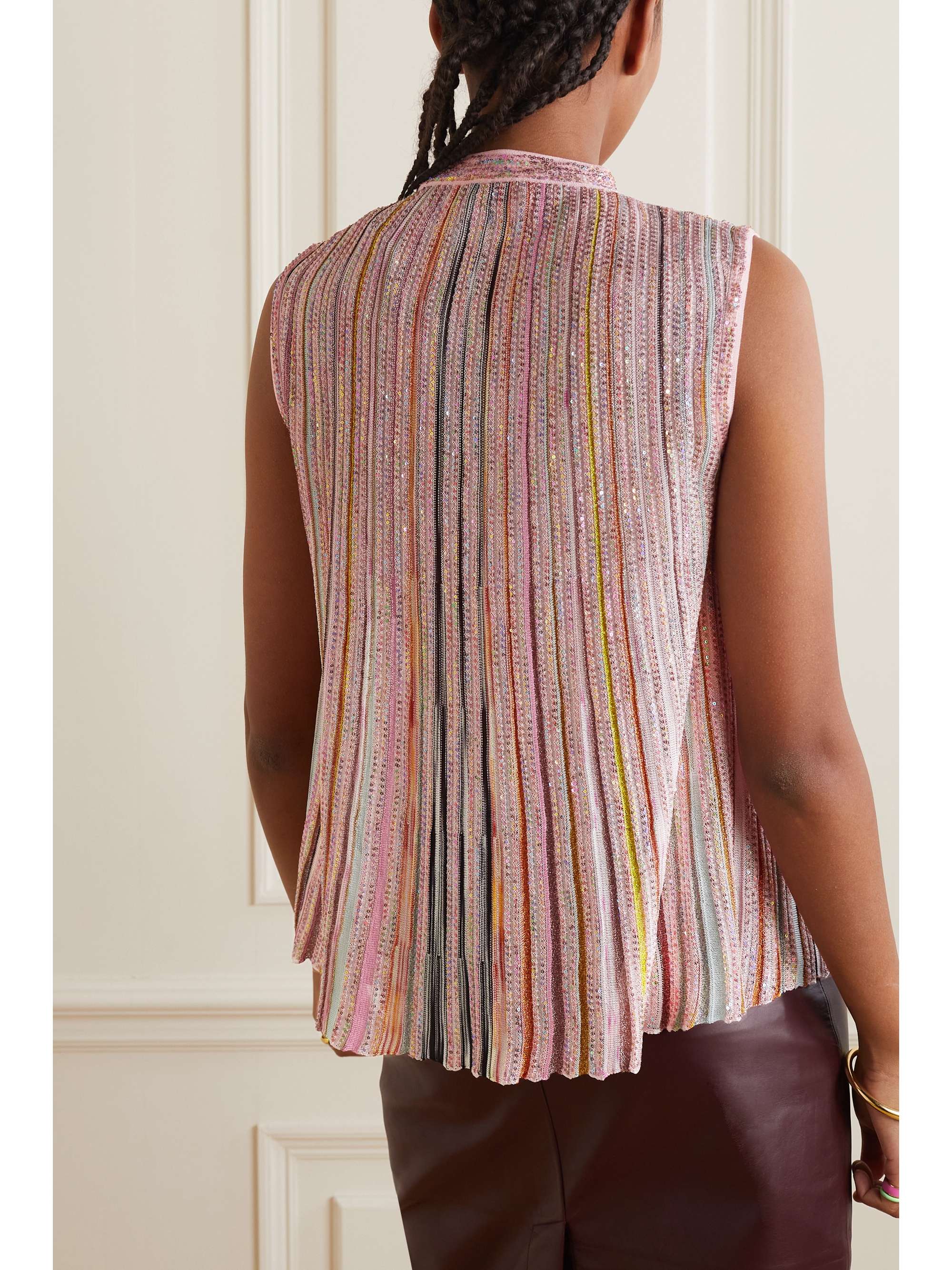 Pink Striped Sequined Crochet knit Tank Top MISSONI NET A PORTER