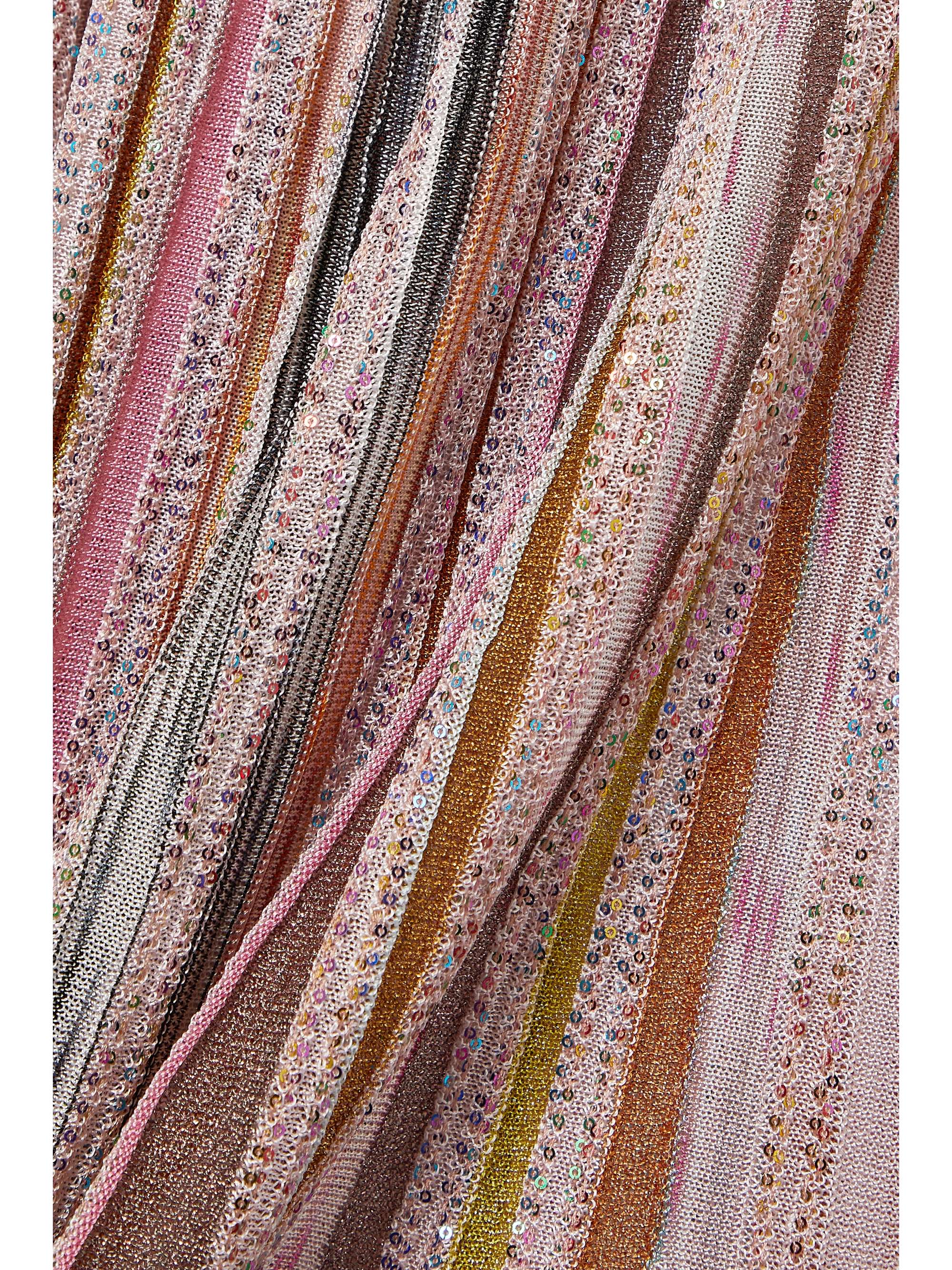MISSONI Pleated sequined striped metallic crochet-knit maxi skirt