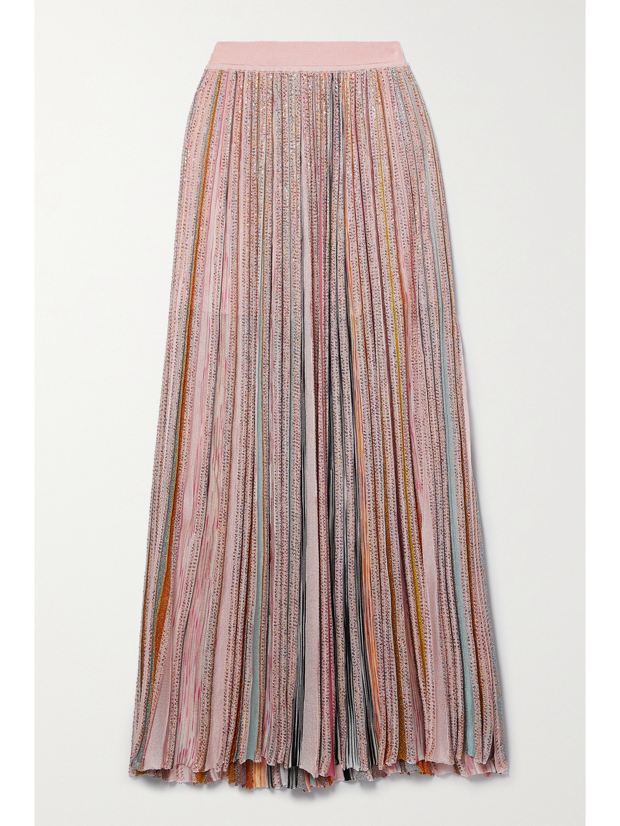 Missoni - Pleated Sequined Striped Metallic Crochet-knit Maxi Skirt - Pink