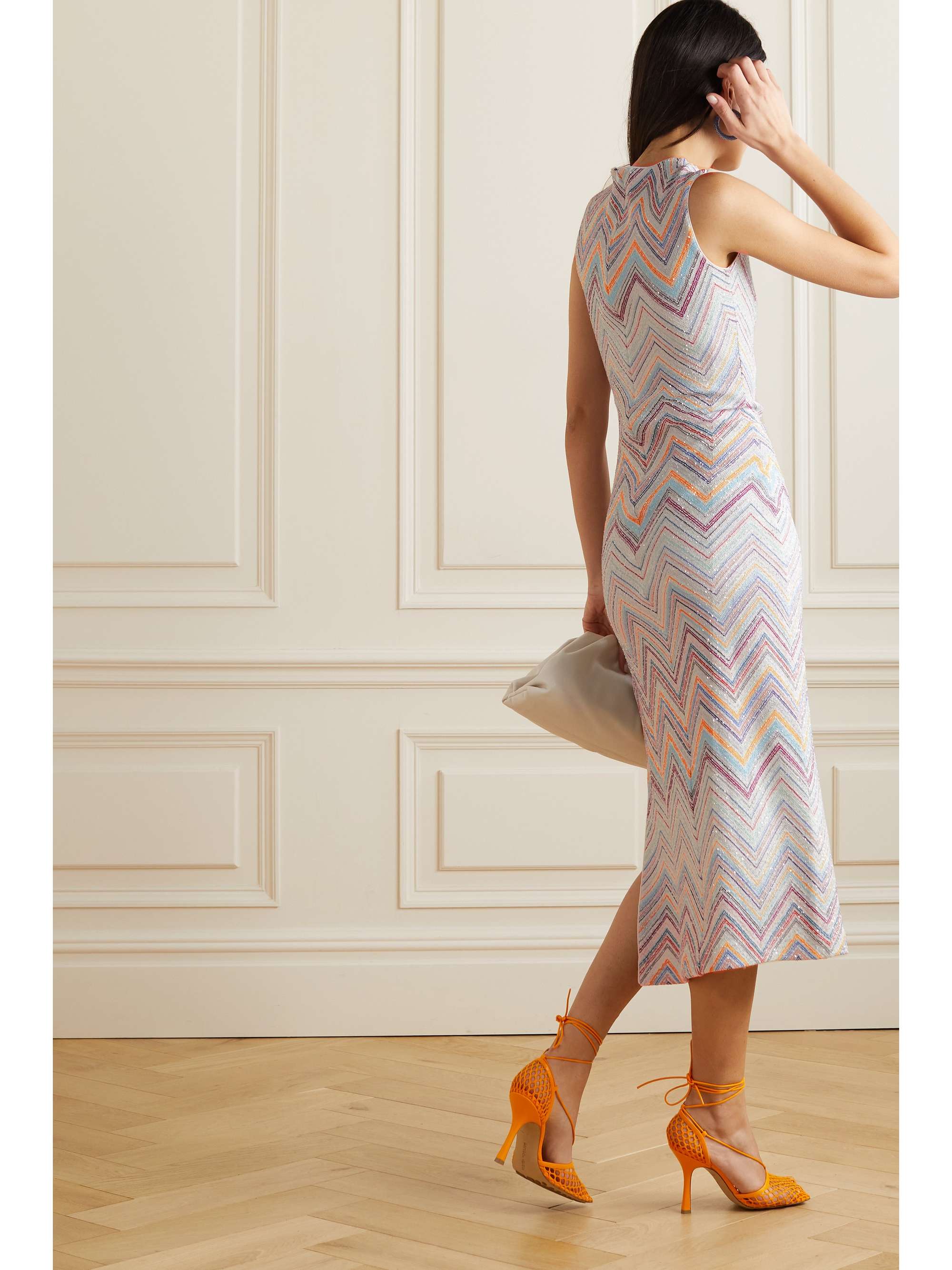 MISSONI Sequin-embellished crochet-knit midi dress
