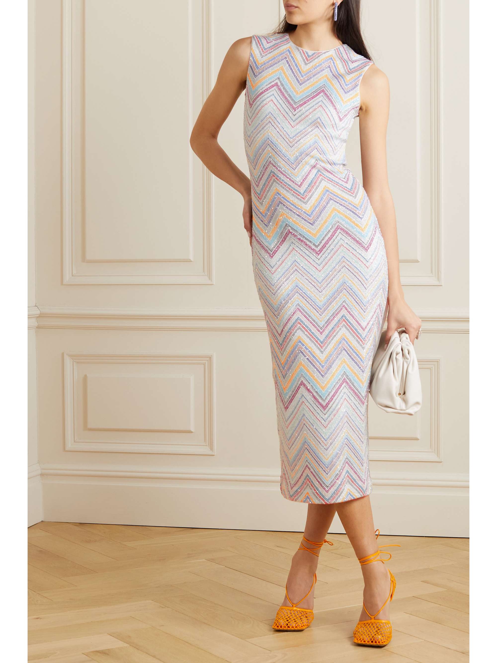 MISSONI Sequin-embellished crochet-knit midi dress