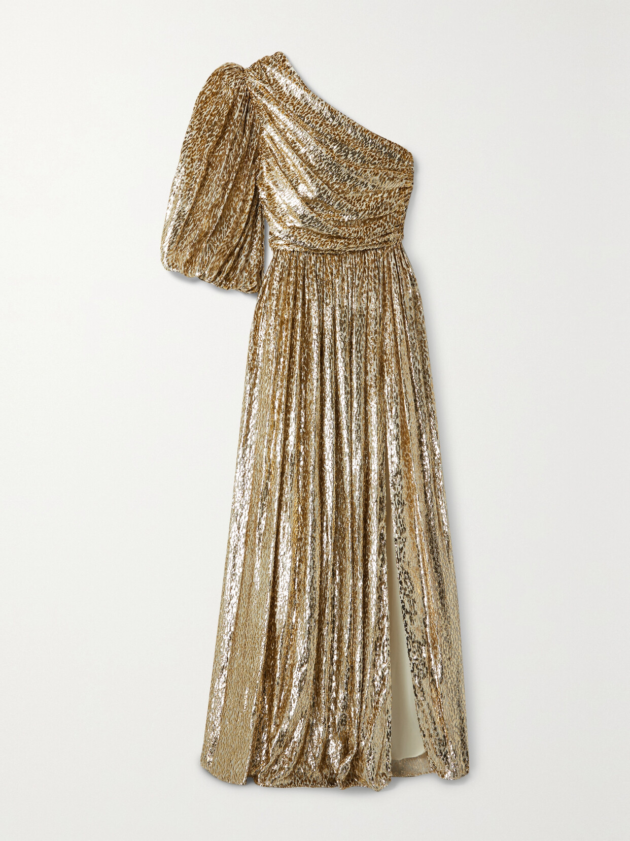 COSTARELLOS ONE-SHOULDER METALLIC FIL COUPÉ VOILE GOWN