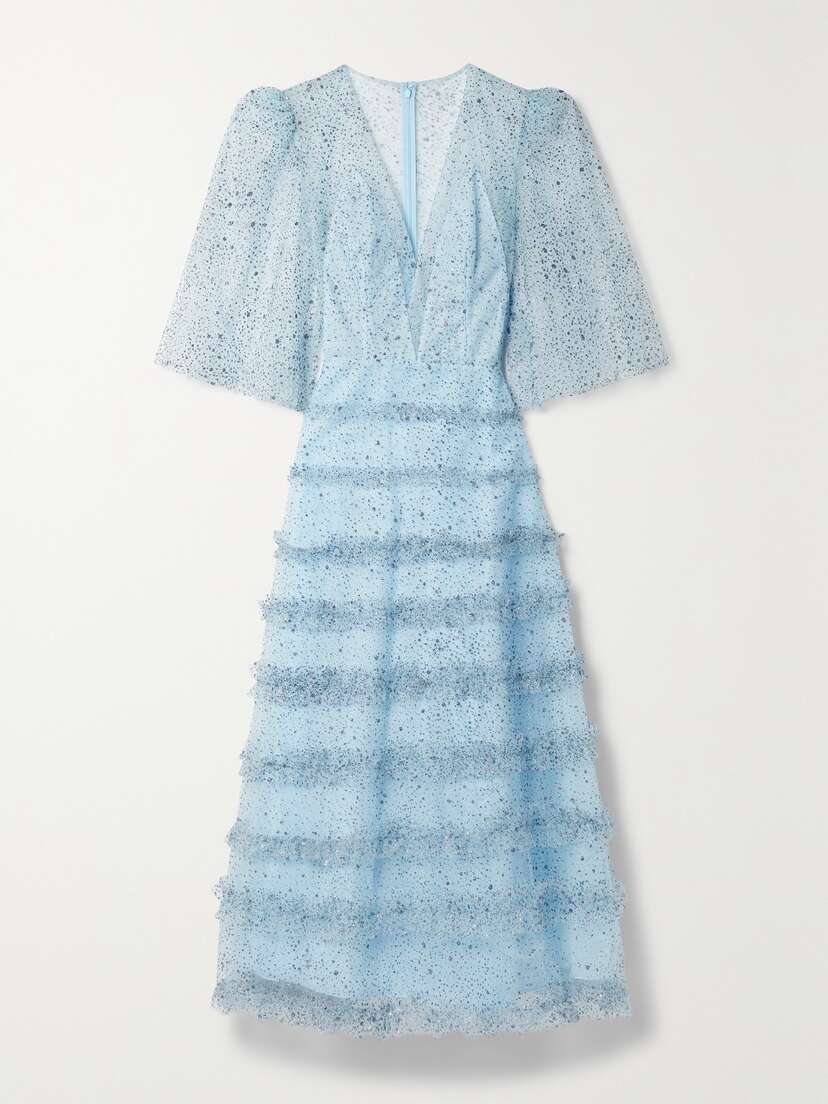 Costarellos Lucia Ruffled Fil Coupé Tulle Gown