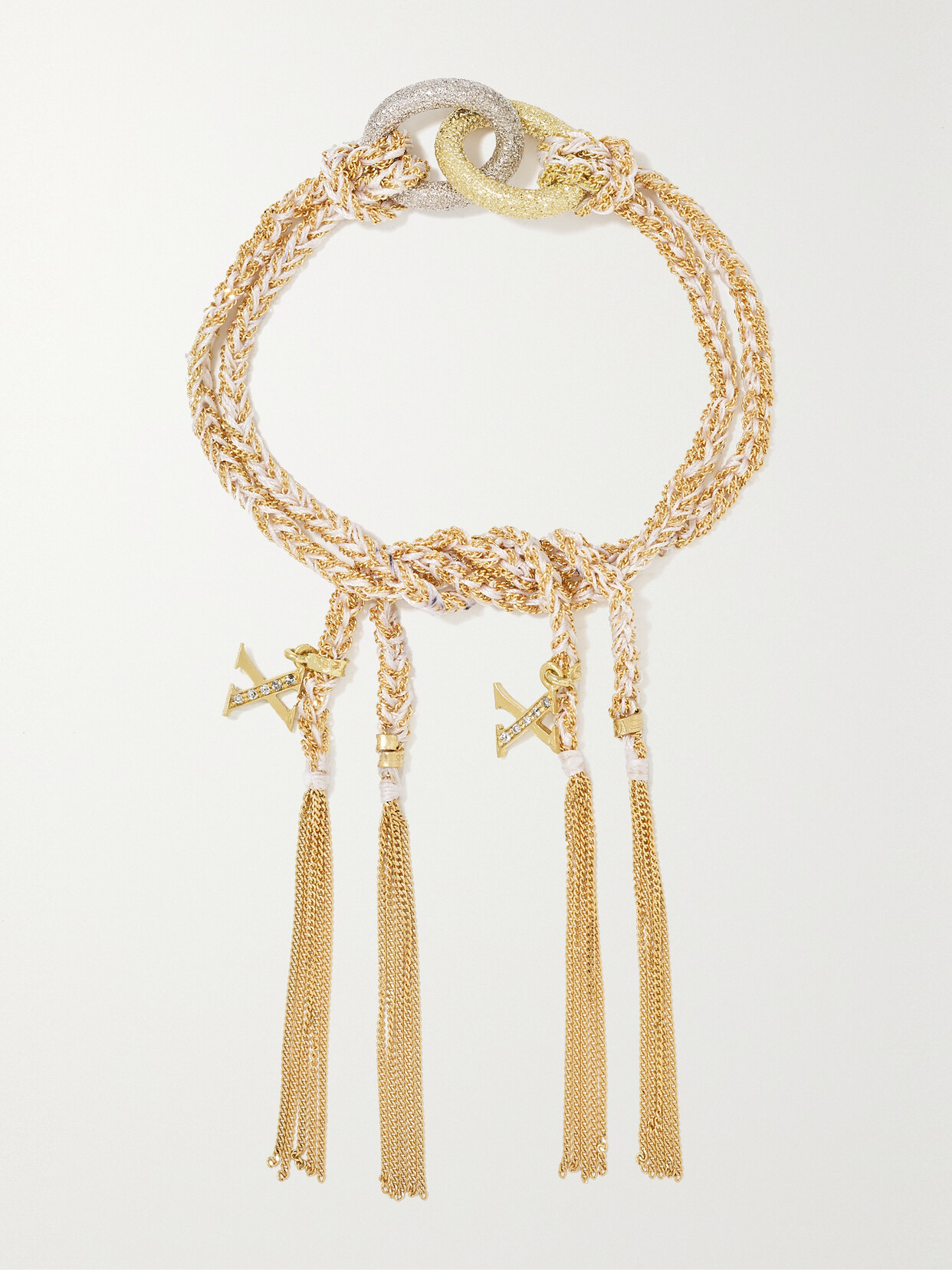 Carolina Bucci - Kiss Lucky 18-karat Yellow And White Gold, Silk And Diamond Bracelet - one size