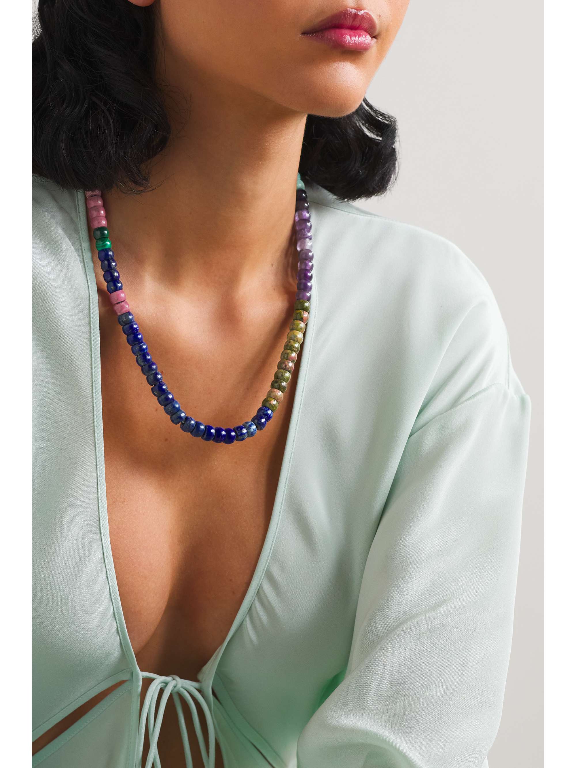 CAROLINA BUCCI FORTE Beads Cartagena 18-karat gold and Lurex multi-stone necklace