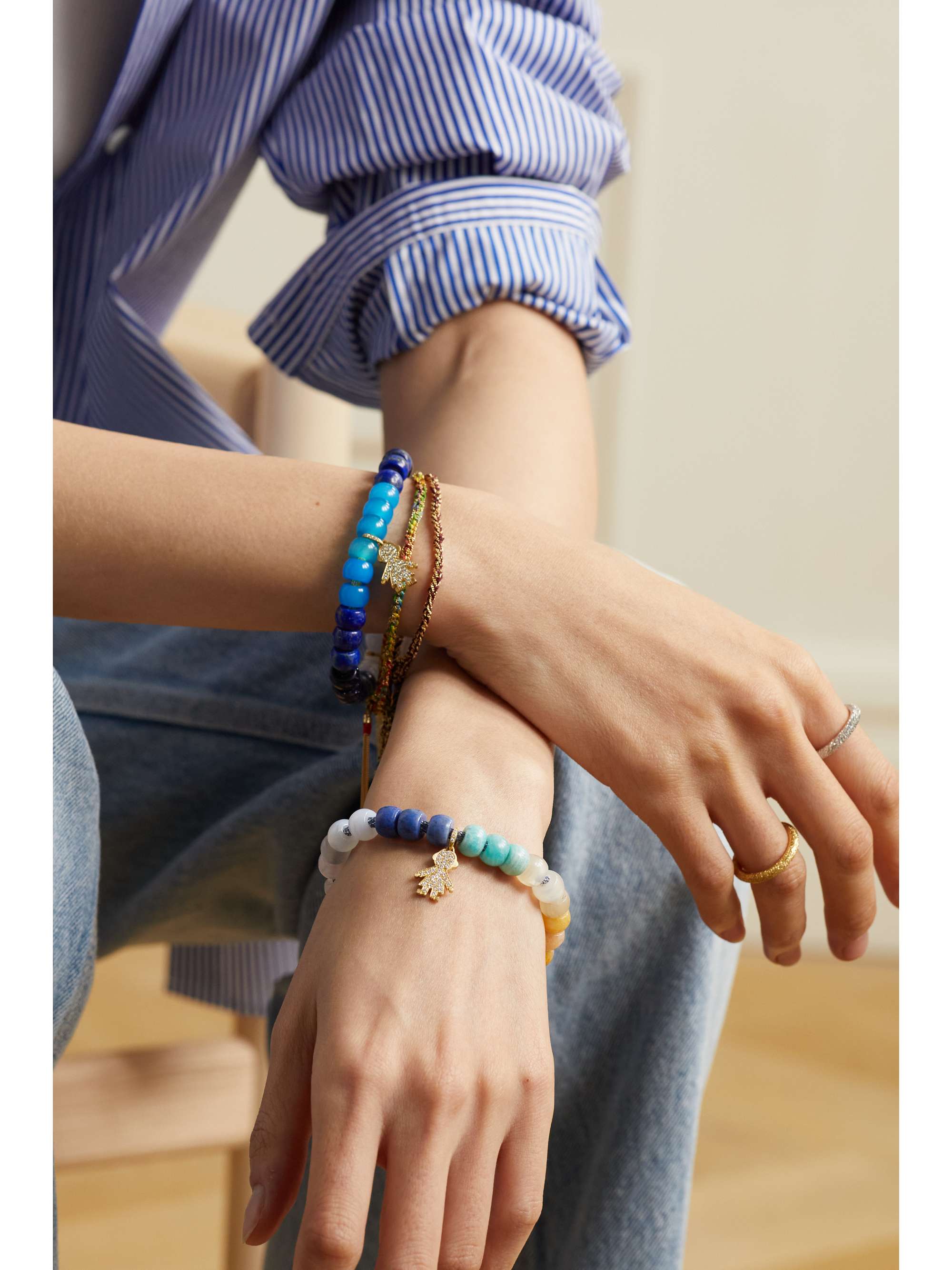 CAROLINA BUCCI Holbox FORTE Beads 18-karat gold, diamond and Lurex multi-stone bracelet