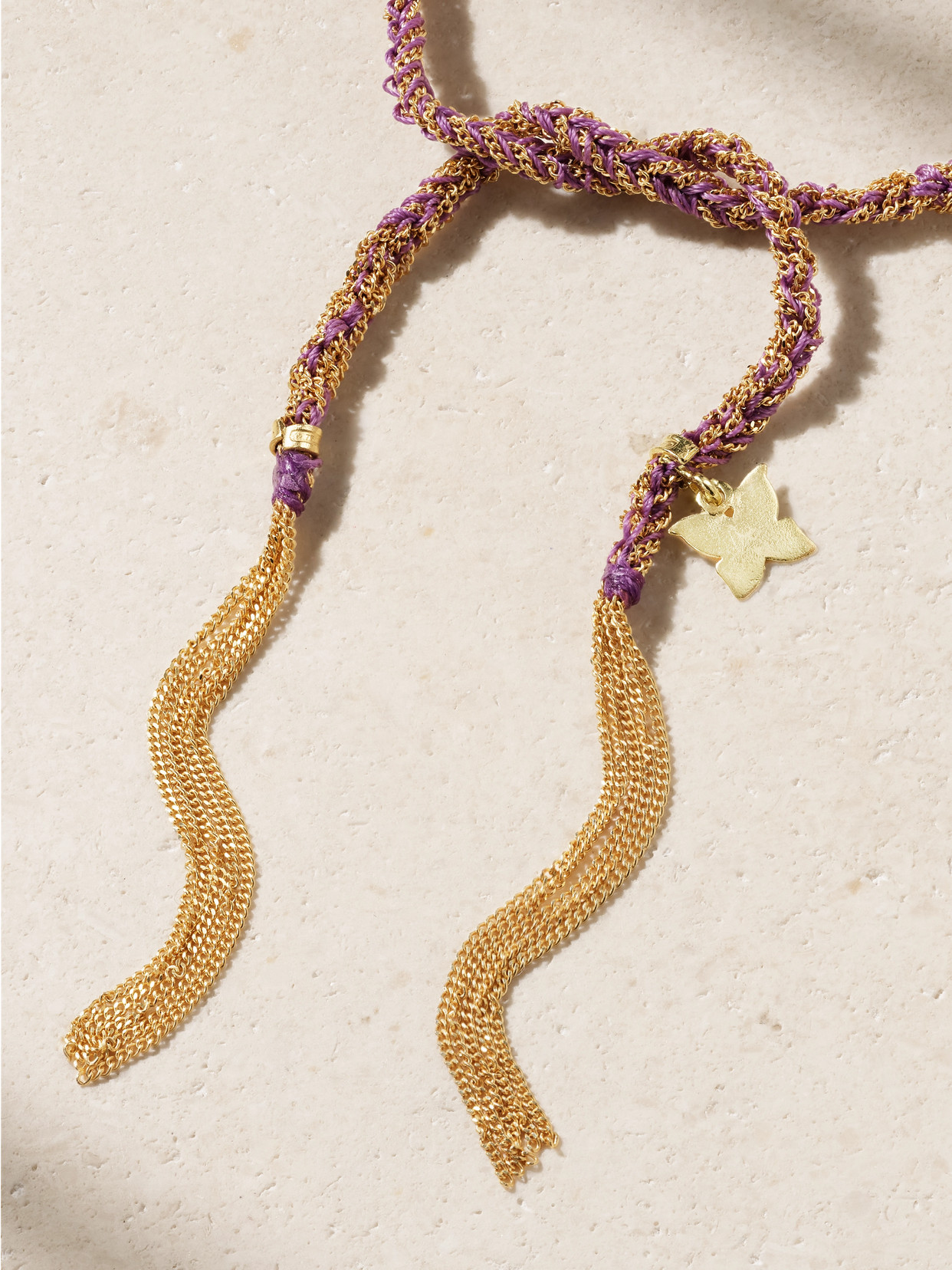 CAROLINA BUCCI FREEDOM LUCKY 18-KARAT GOLD AND SILK BRACELET 