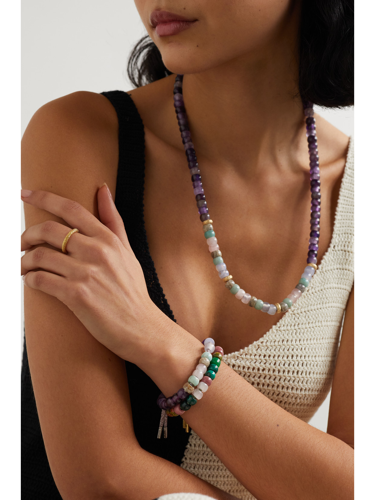 CAROLINA BUCCI FORTE BEADS COMPORTA 18-KARAT GOLD AND LUREX MULTI-STONE BRACELET